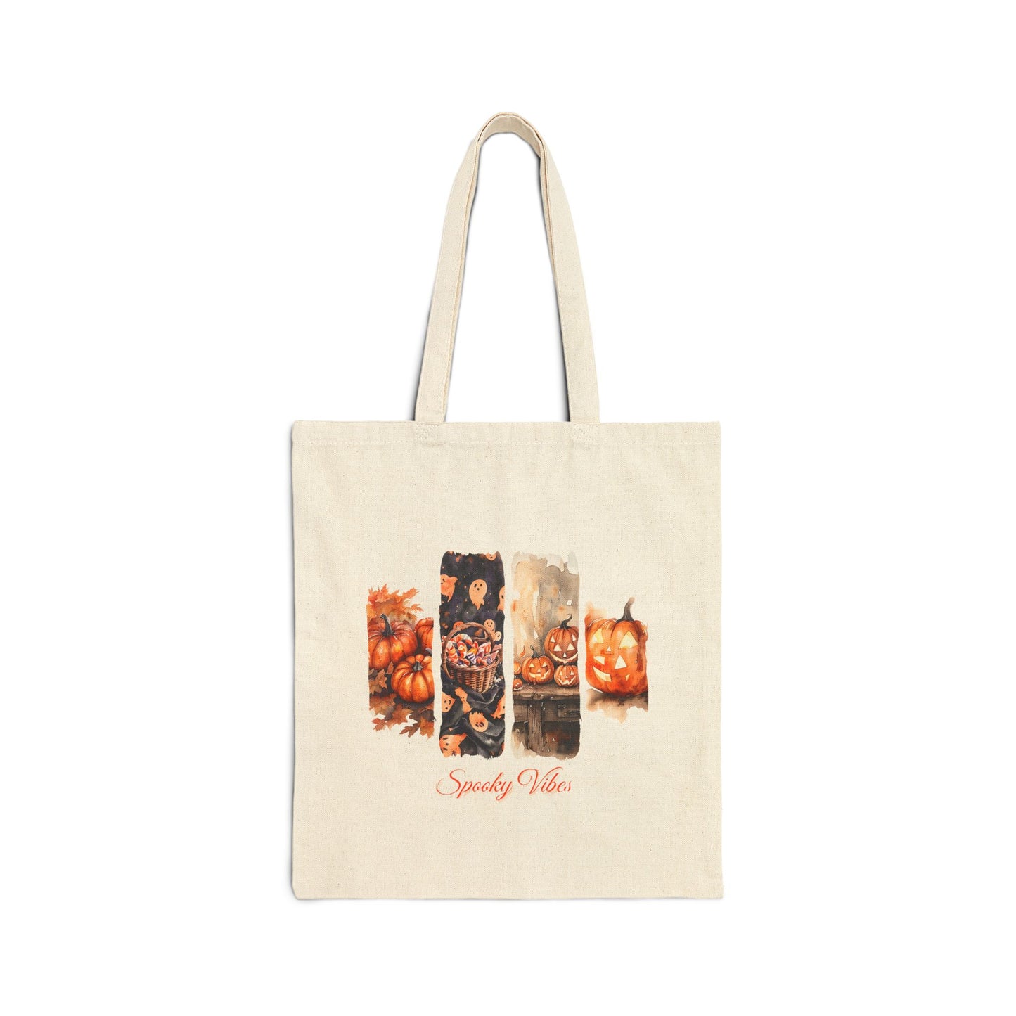 Candy, Carves & Chills Trick or Treat Tote Bag - Halloween Pumpkin Canvas Bag