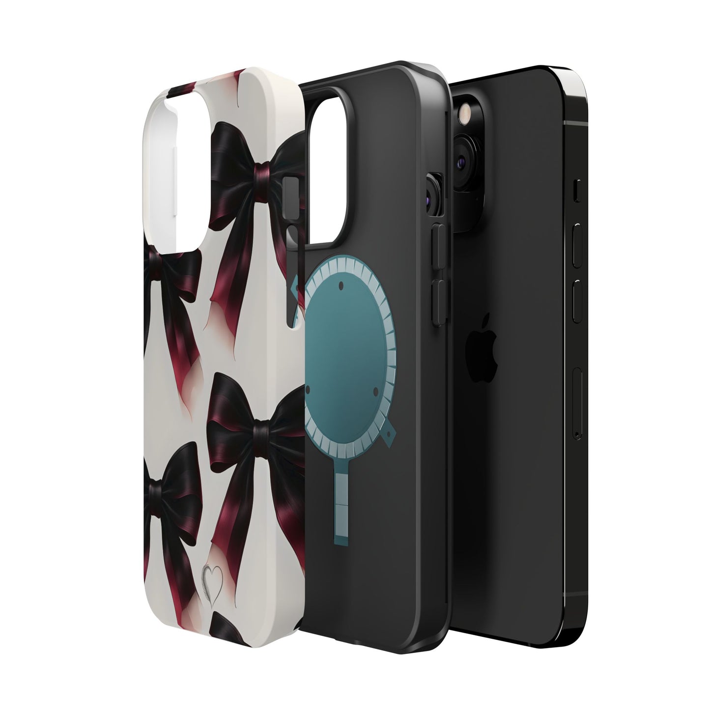Dark Elegance Bows MagSafe iPhone Case - Sophisticated Bow Pattern iPhone Protection