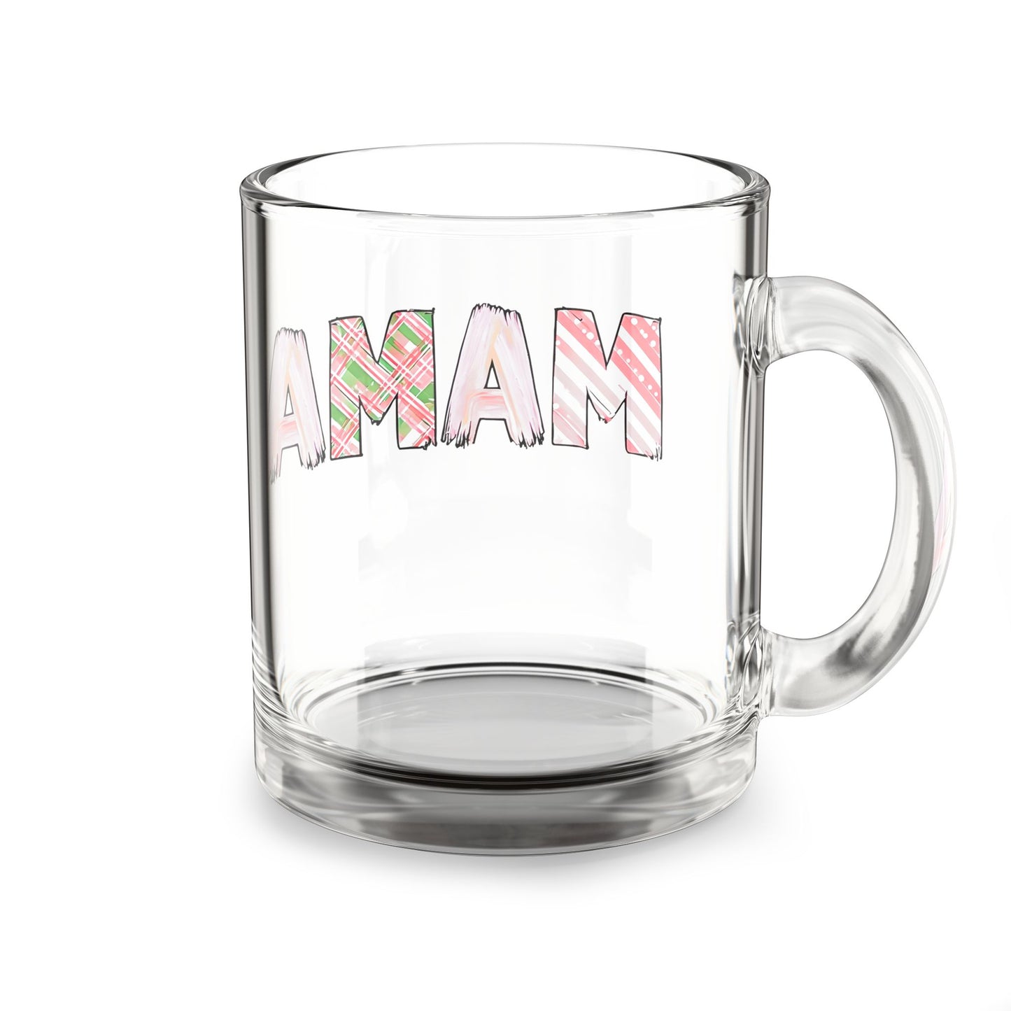 "MAMA" Glass Coffee Mug | Pink Patterned Design | 16oz Clear Tea Cup | Mother's Day Gift