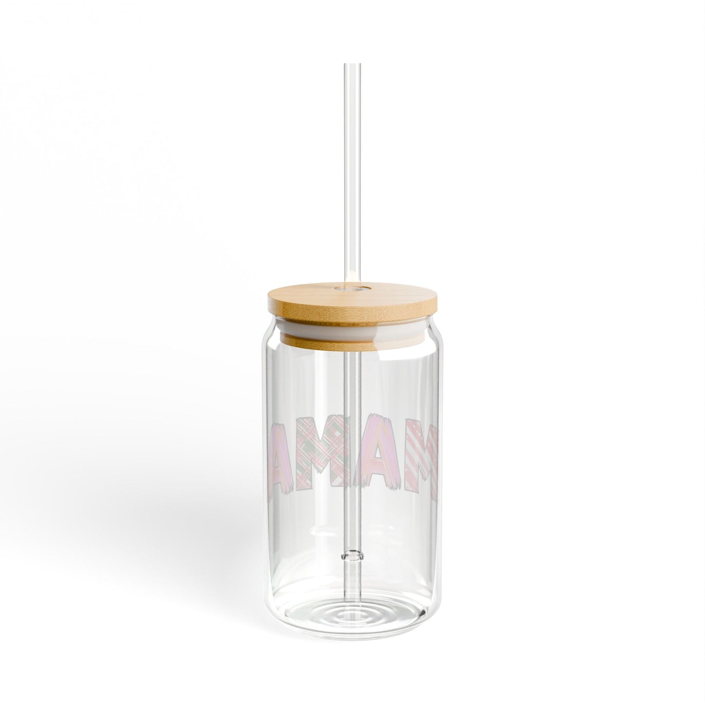 "MAMA" Glass Tumbler | Pink Patterned Design | 16oz Mason Jar with Bamboo Lid | Daily Essentials Collection
