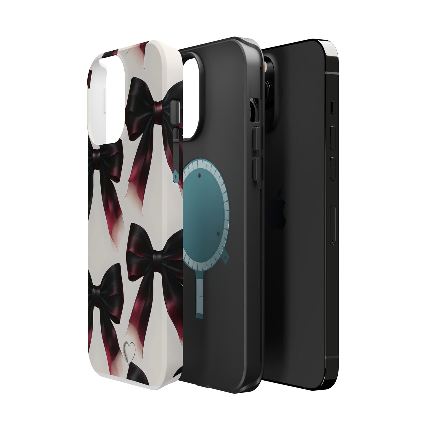 Dark Elegance Bows MagSafe iPhone Case - Sophisticated Bow Pattern iPhone Protection