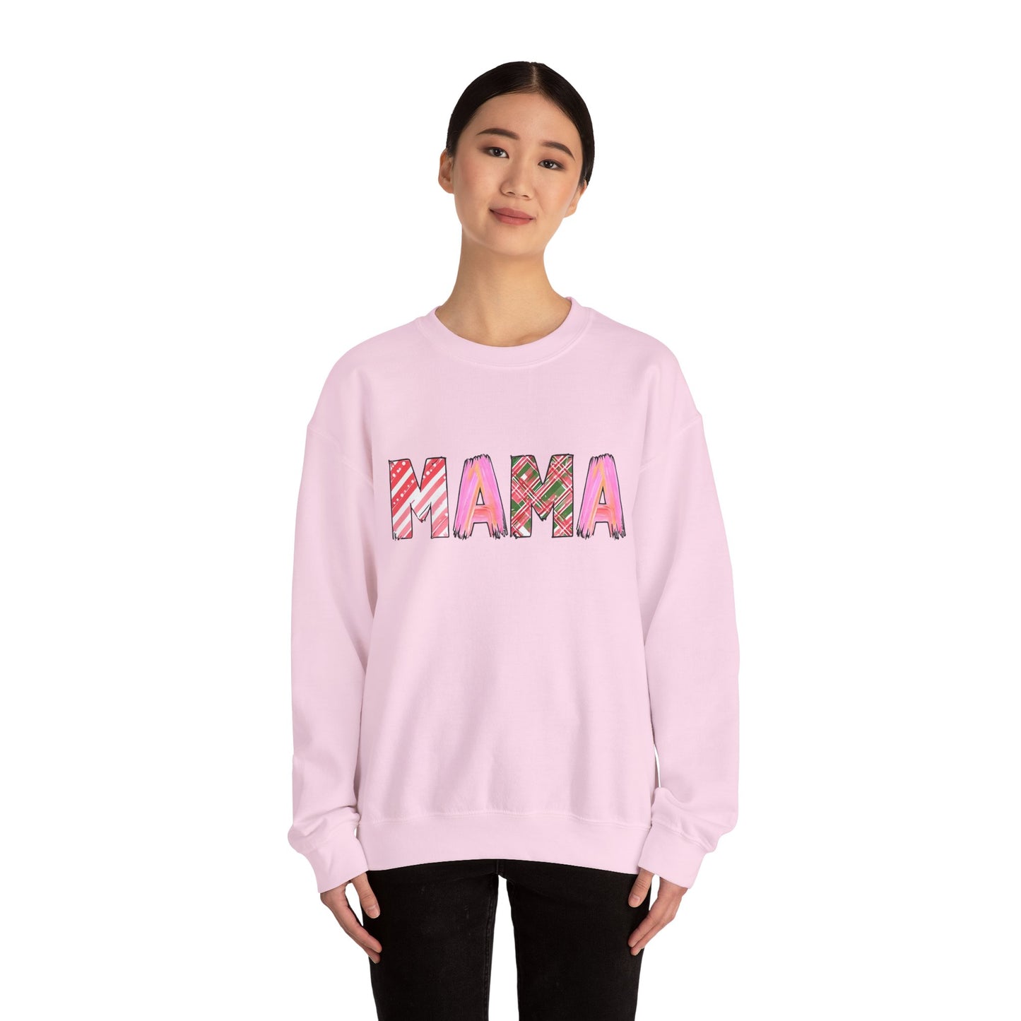 Sweatshirt Cozy Christmas Mama Graphic Sweatshirt Pink Red Plaid Mama Shirt Winter Holiday Mom Gift Cute Comfy Crewneck