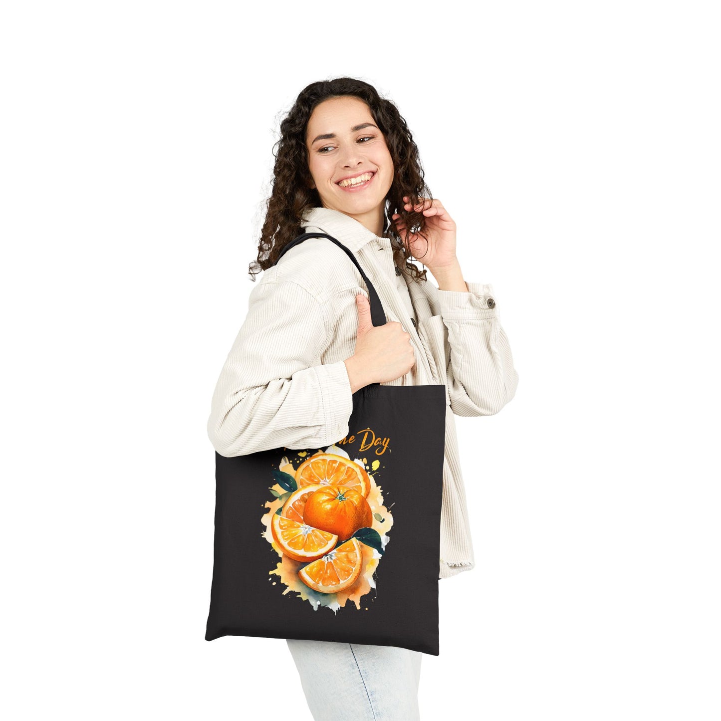 Squeeze the Day Orange Tote Bag β Reusable Canvas Bag with Citrus Fruit Design, Eco-Friendly Grocery Tote, Motivational Gift Idea