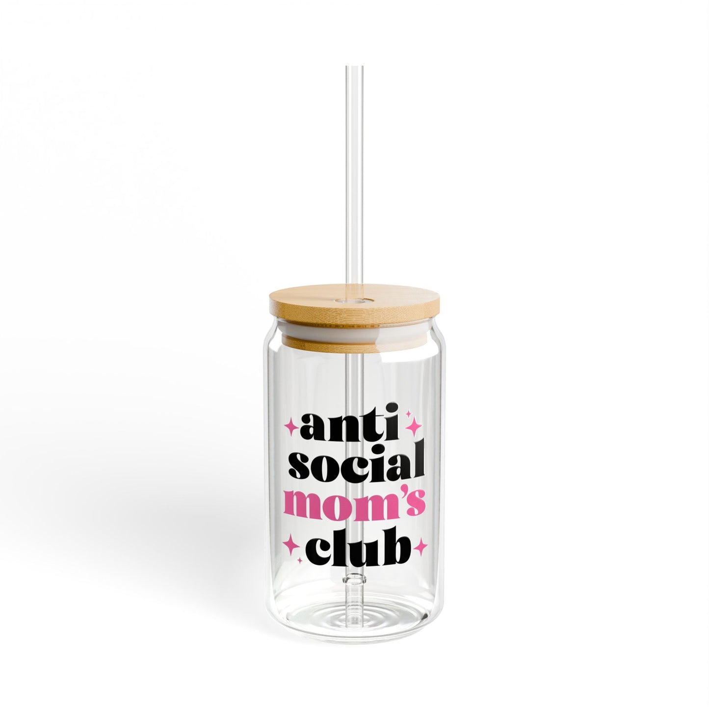 Anti-Social Mom’s Club Iced Coffee Glass with Bamboo Lid & Straw