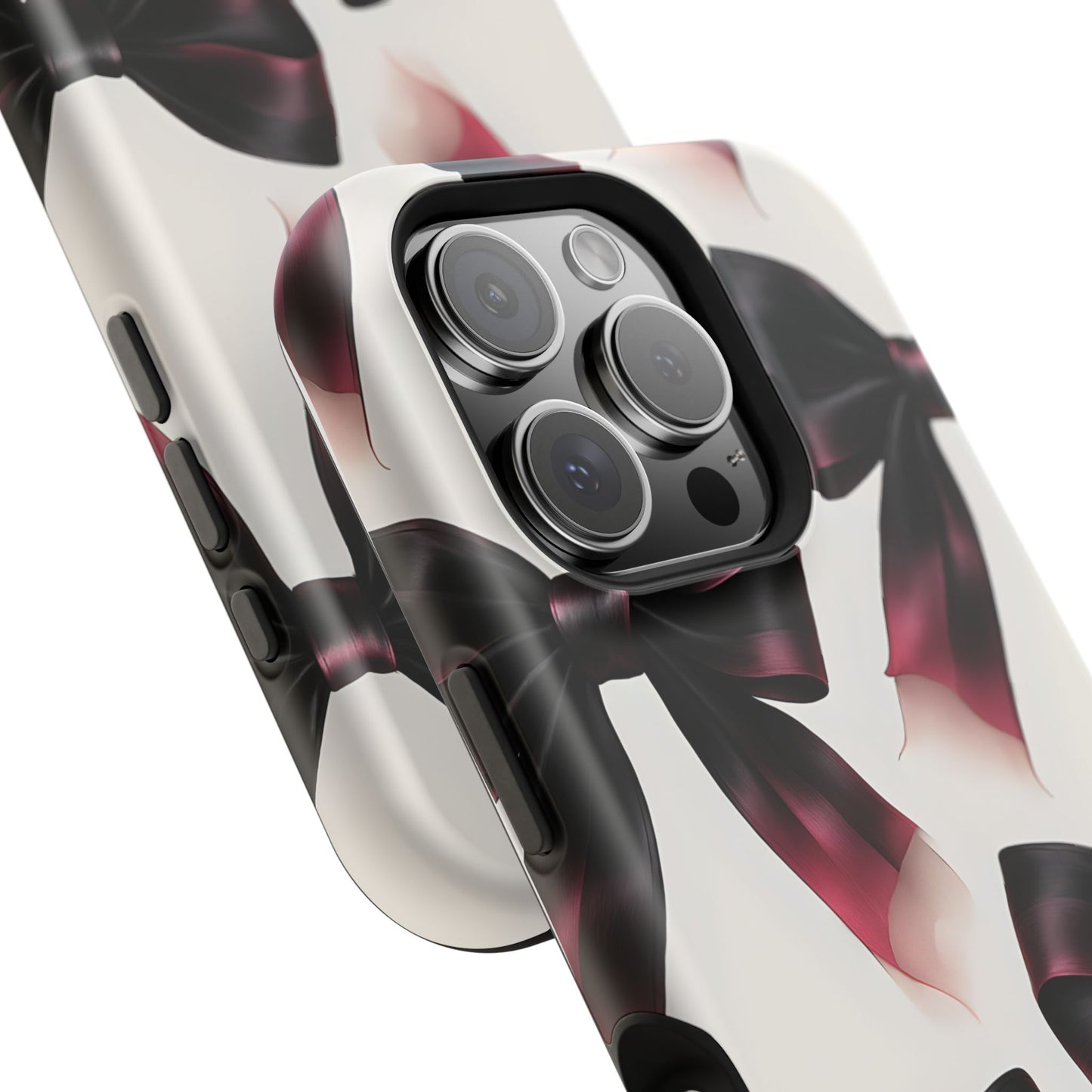 Dark Elegance Bows MagSafe iPhone Case - Sophisticated Bow Pattern iPhone Protection