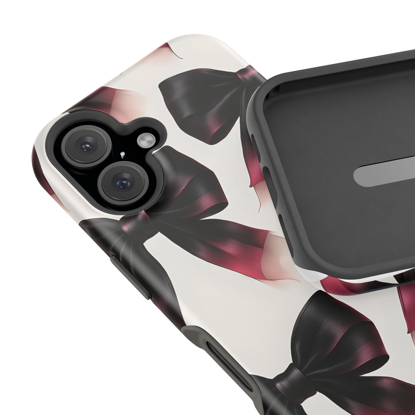 Dark Elegance Bows MagSafe iPhone Case - Sophisticated Bow Pattern iPhone Protection
