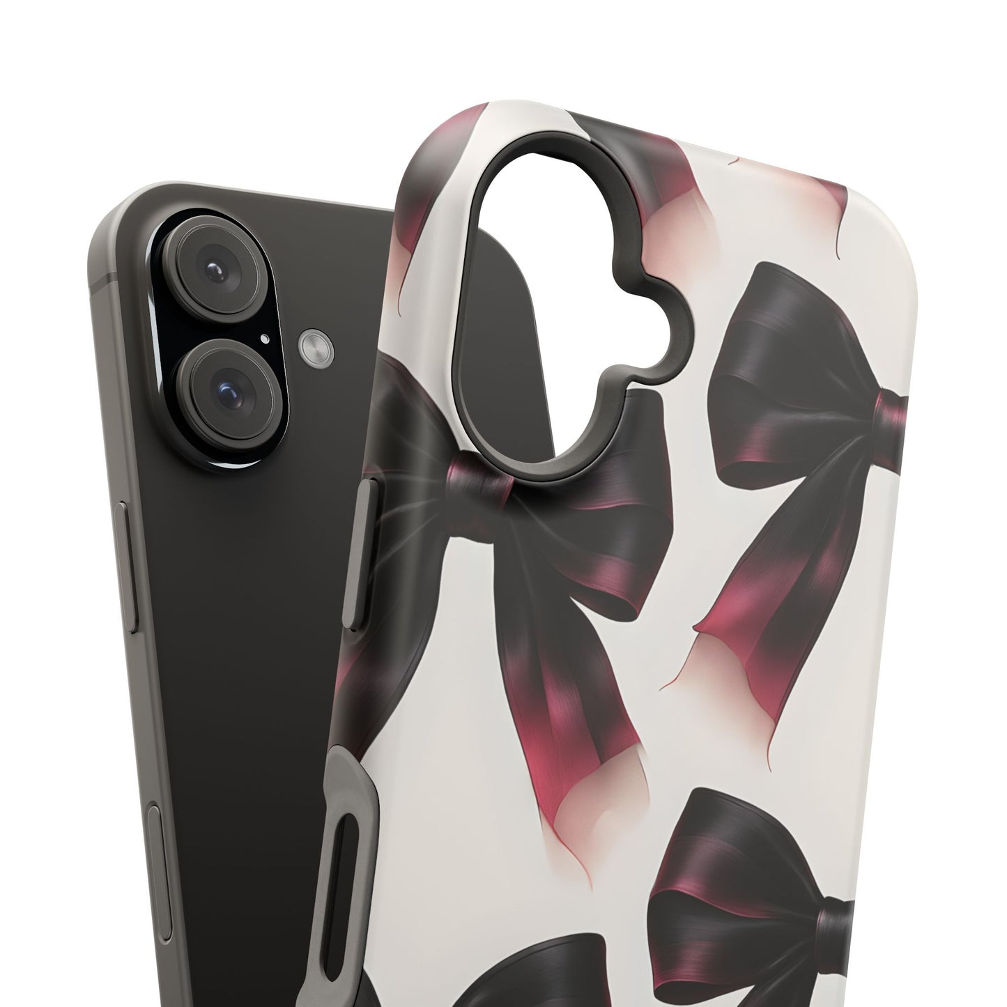 Dark Elegance Bows MagSafe iPhone Case - Sophisticated Bow Pattern iPhone Protection