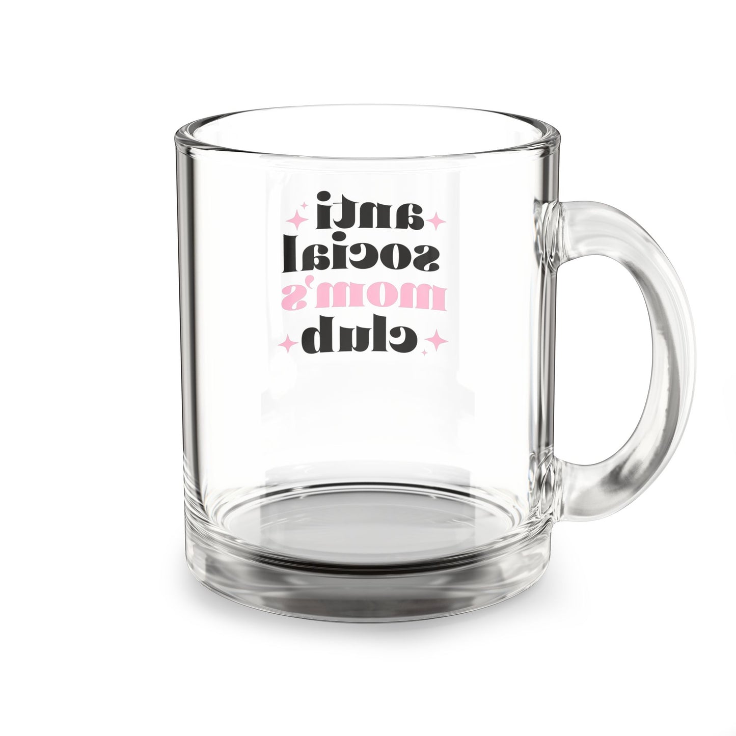 "Anti Social Mom's Club" Glass Mug | Funny Mom Coffee Cup | 16oz Clear Tea Mug | Daily Essentials Collection