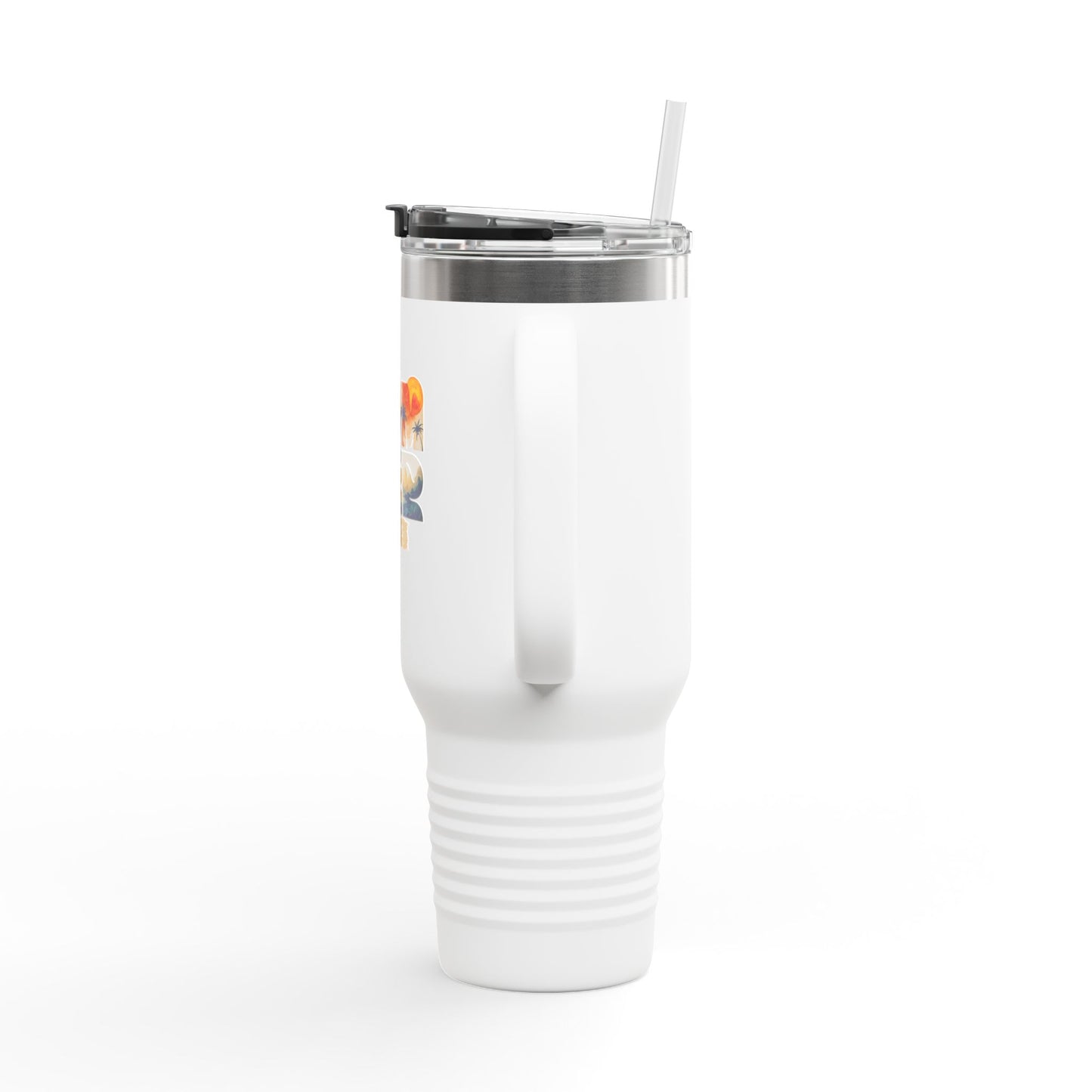 Summer Vibes Tumbler with Handle & Straw | 40 oz Insulated Mug in White, Red, Black, Teal, Blue & Gray