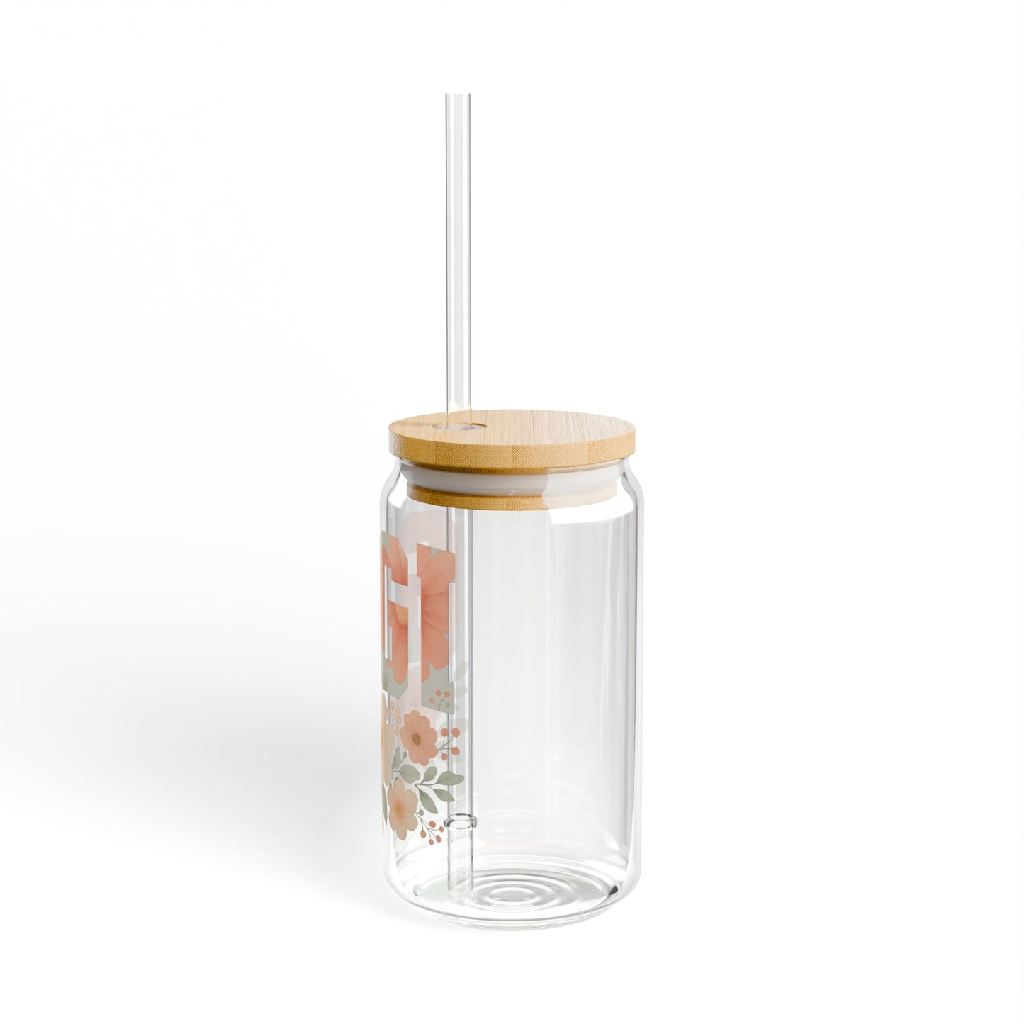 “GIGI” Floral Glass Can Tumbler – 16oz with Bamboo Lid & Straw