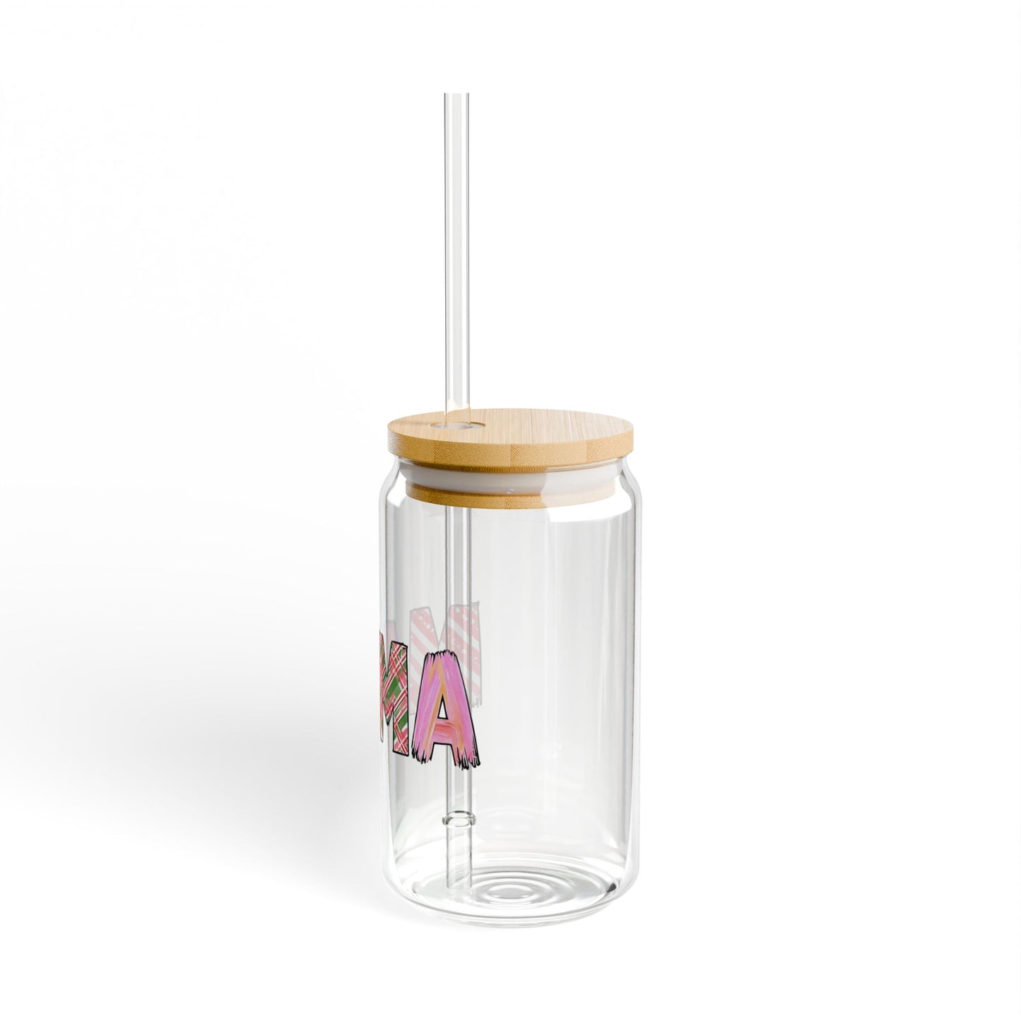 "MAMA" Glass Tumbler | Pink Patterned Design | 16oz Mason Jar with Bamboo Lid | Daily Essentials Collection