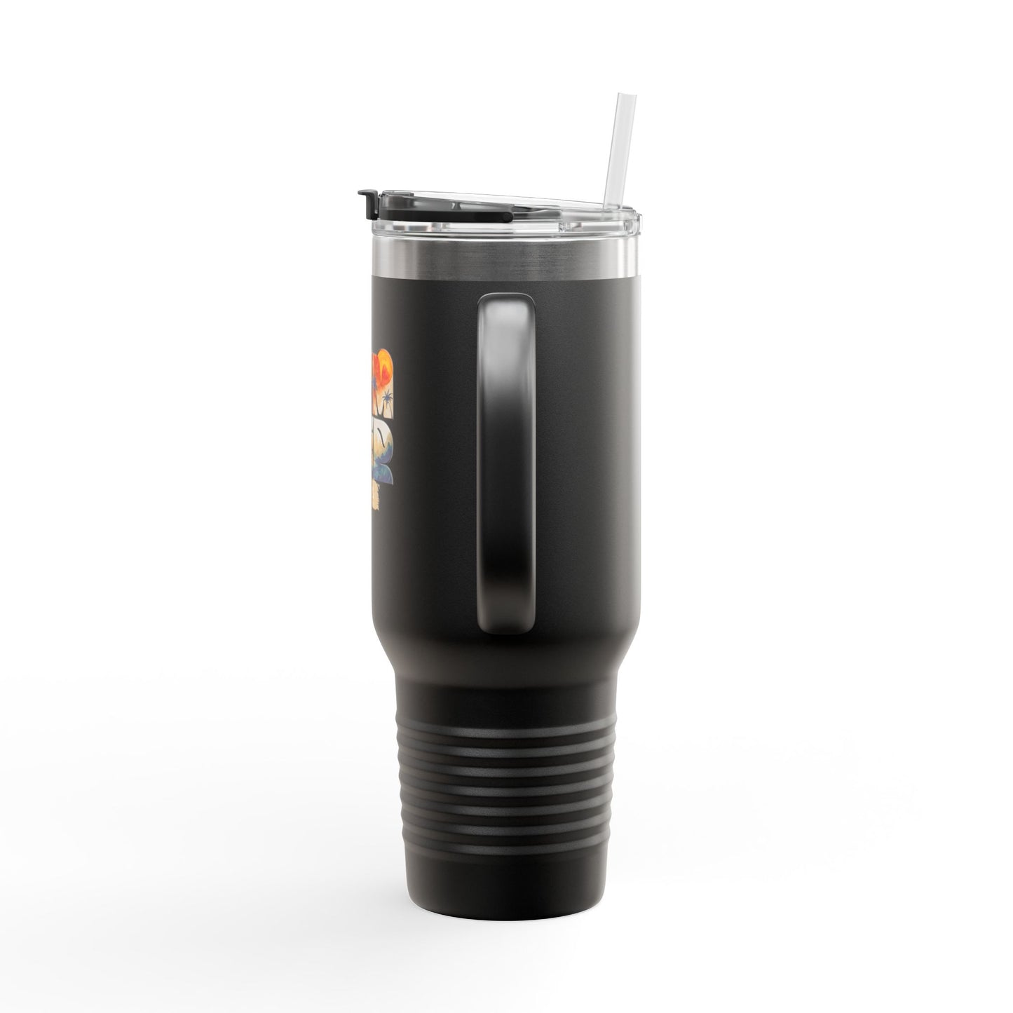 Summer Vibes Tumbler with Handle & Straw | 40 oz Insulated Mug in White, Red, Black, Teal, Blue & Gray