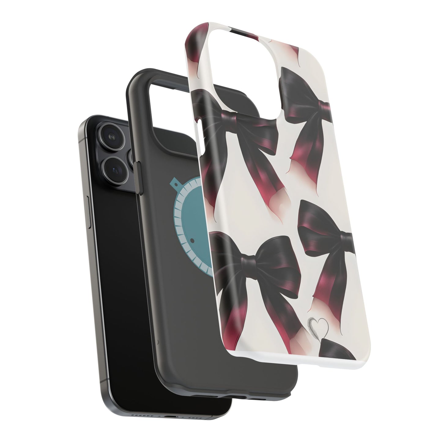Dark Elegance Bows MagSafe iPhone Case - Sophisticated Bow Pattern iPhone Protection