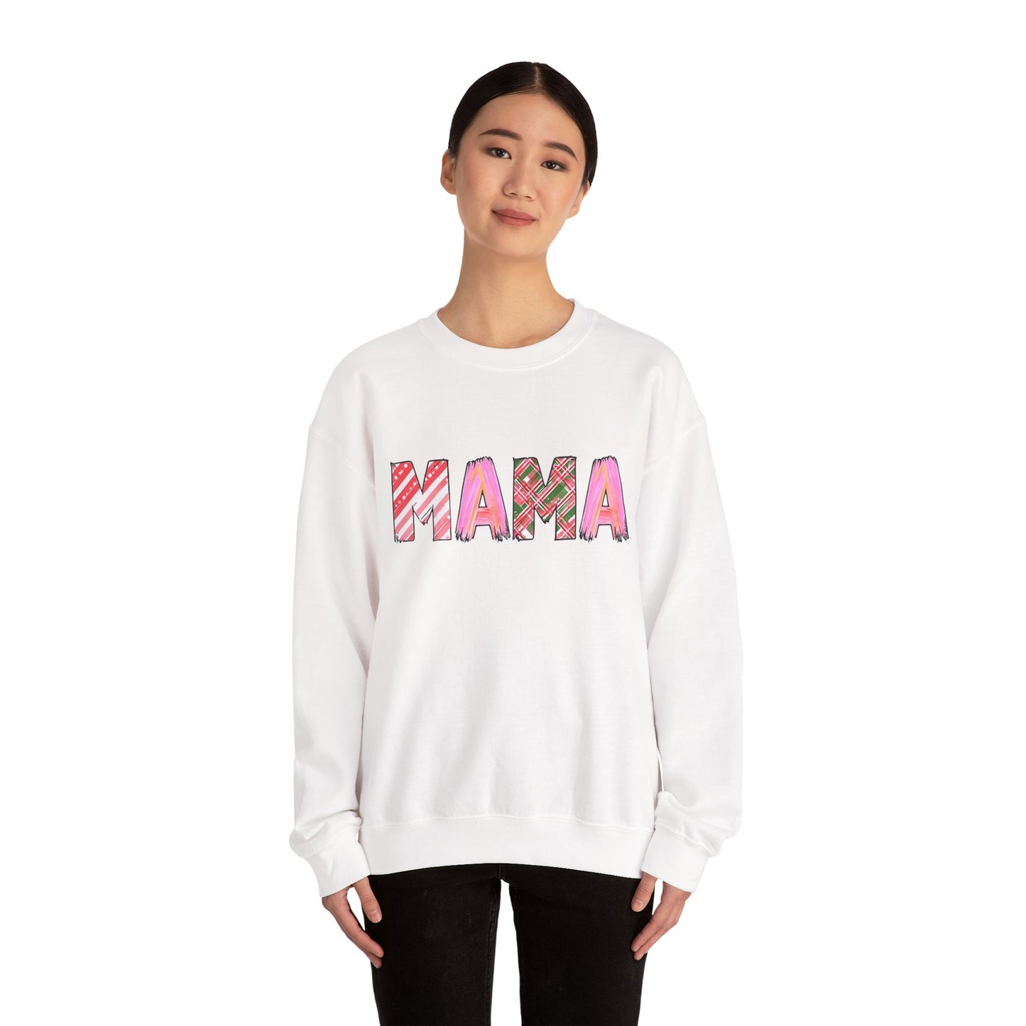 Sweatshirt Cozy Christmas Mama Graphic Sweatshirt Pink Red Plaid Mama Shirt Winter Holiday Mom Gift Cute Comfy Crewneck