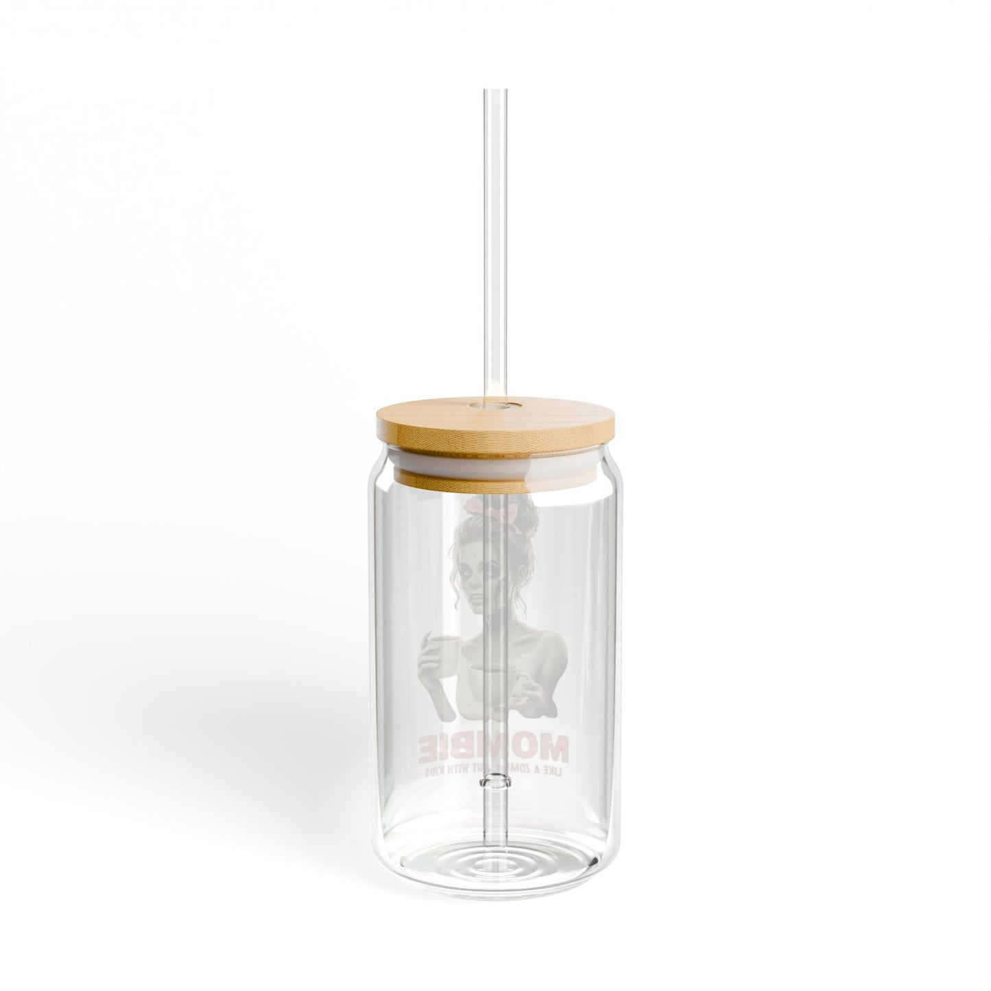 "Mombie" Glass Tumbler | 16oz Mason Jar Style | Bamboo Lid & Straw | Daily Essentials Collection