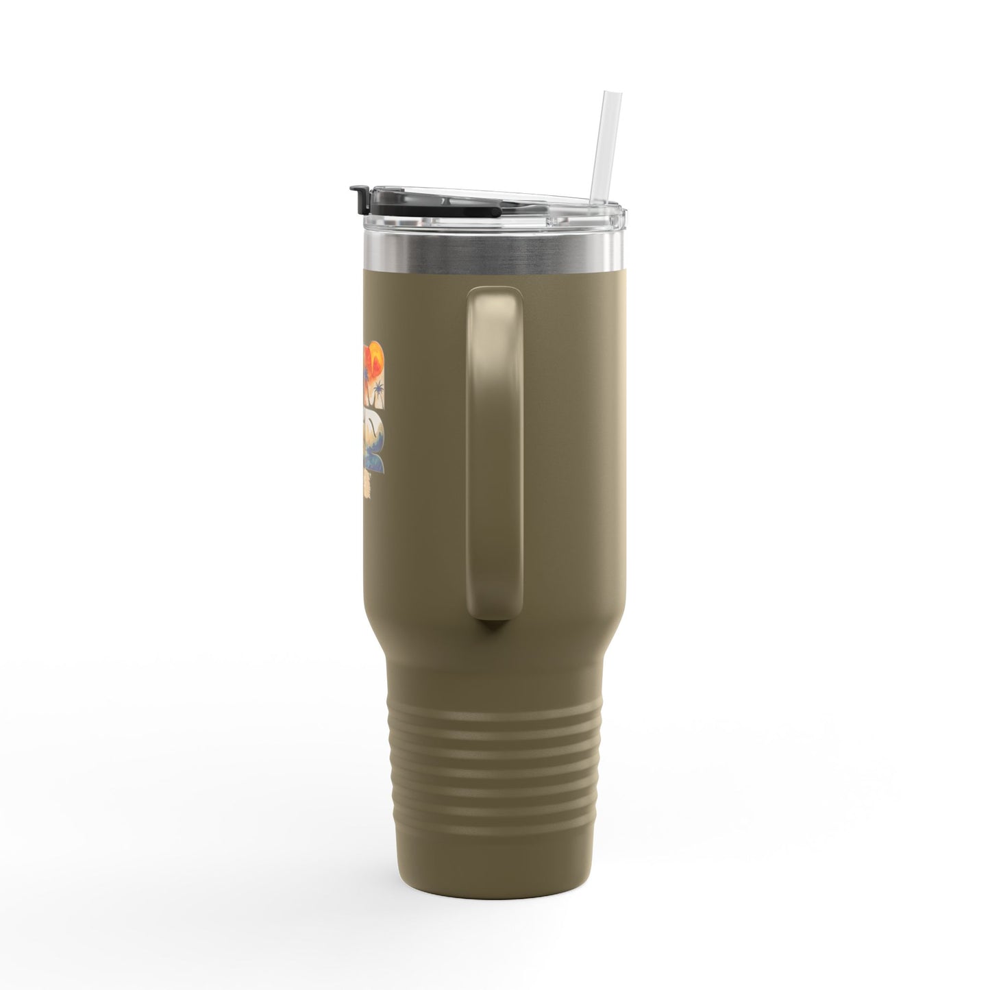 Summer Vibes Tumbler with Handle & Straw | 40 oz Insulated Mug in White, Red, Black, Teal, Blue & Gray