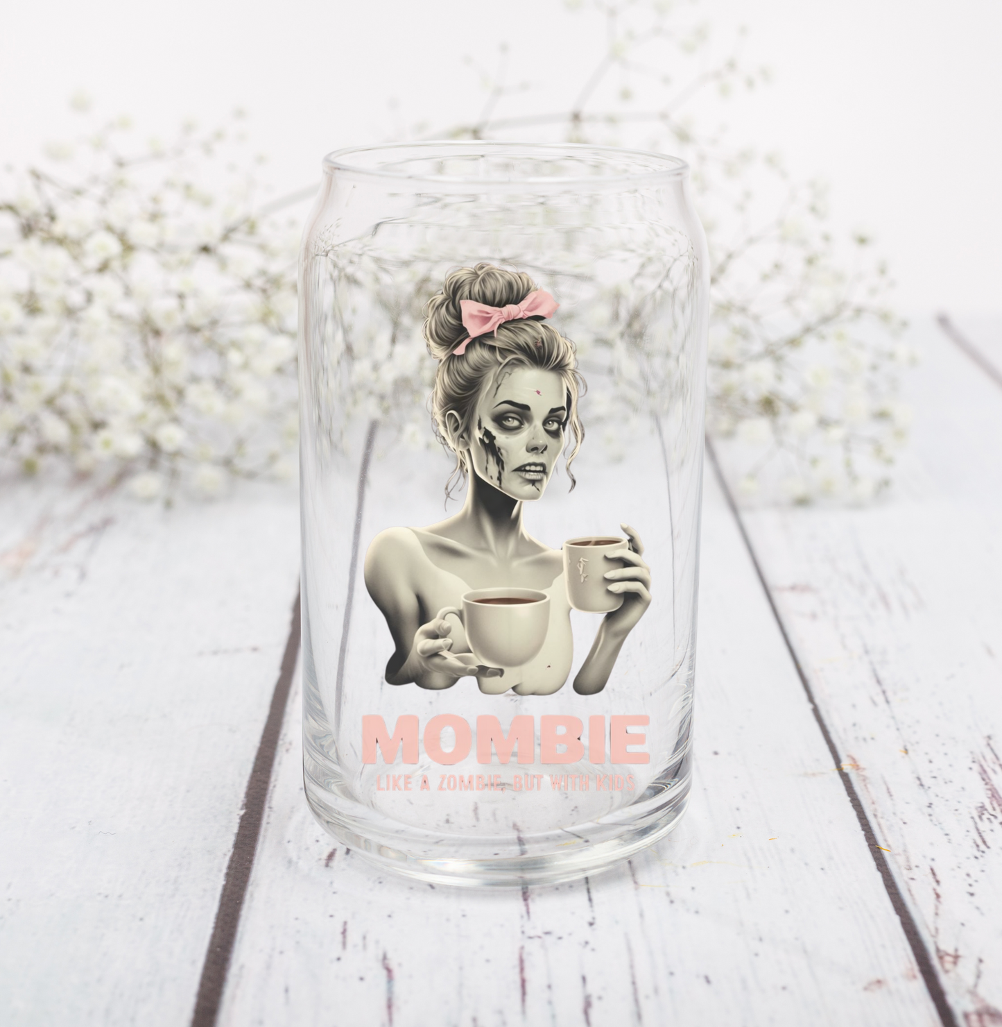 "Mombie" Glass Tumbler | 16oz Mason Jar Style | Bamboo Lid & Straw | Daily Essentials Collection