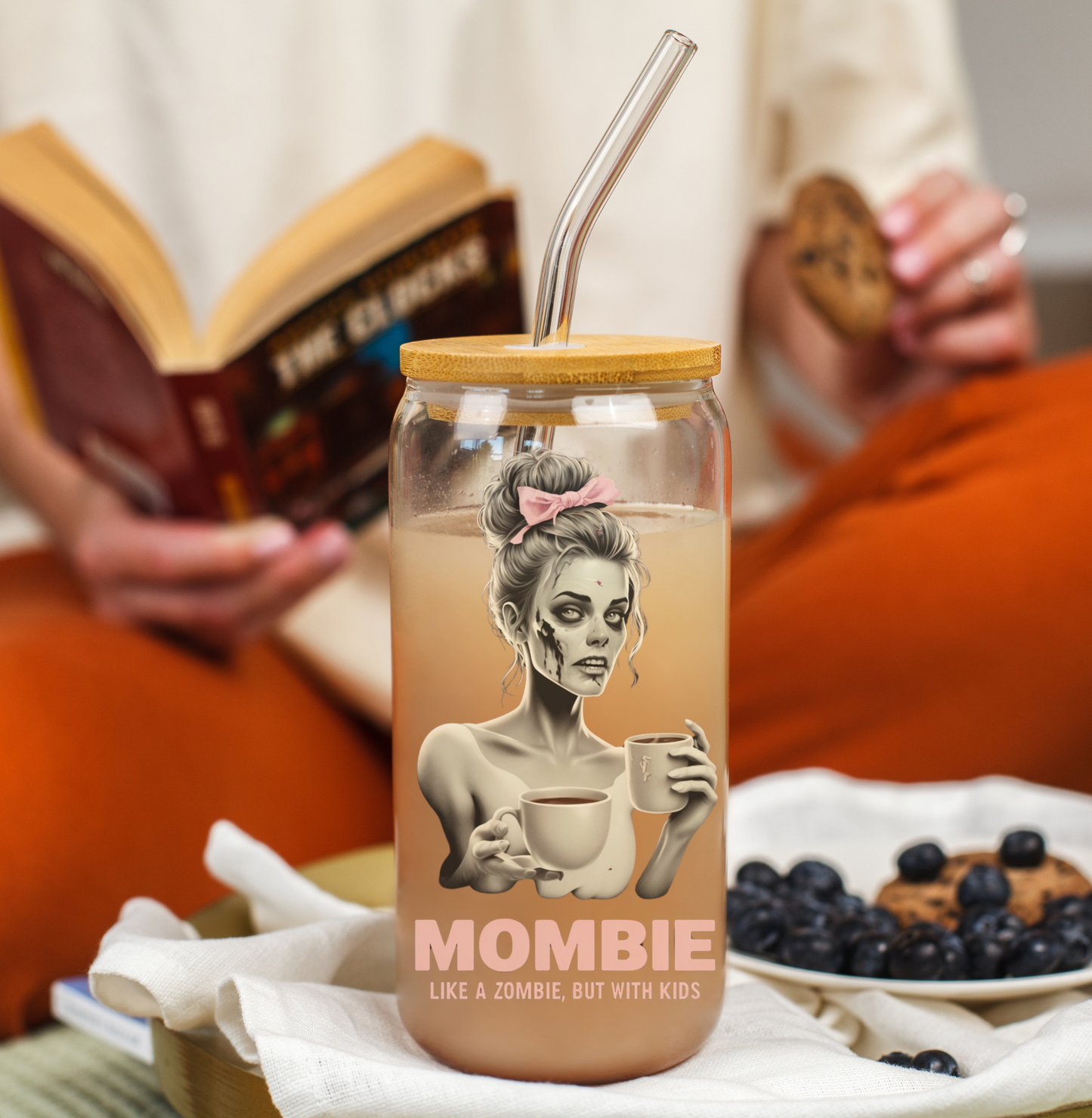 "Mombie" Glass Tumbler | 16oz Mason Jar Style | Bamboo Lid & Straw | Daily Essentials Collection