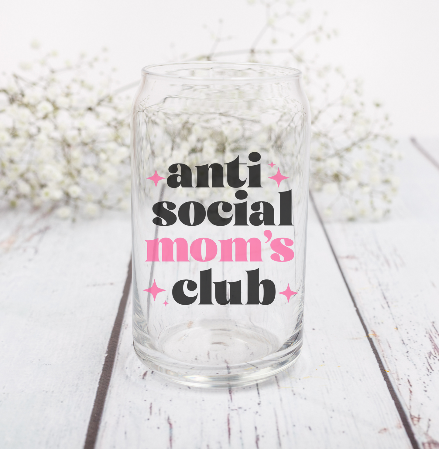 Anti-Social Mom’s Club Iced Coffee Glass with Bamboo Lid & Straw