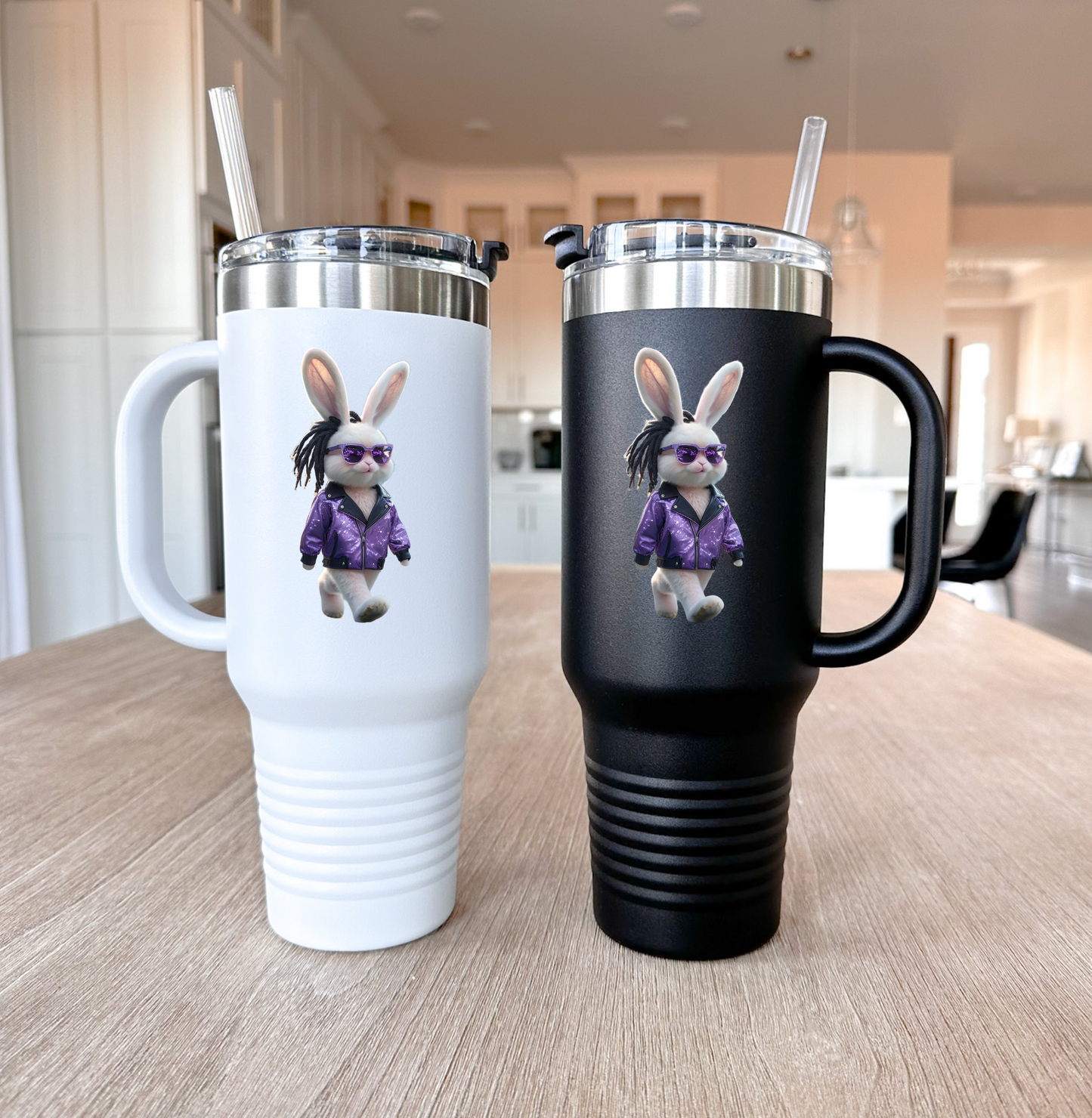 40oz Bunny Water Tumbler | Insulated Handle & Straw