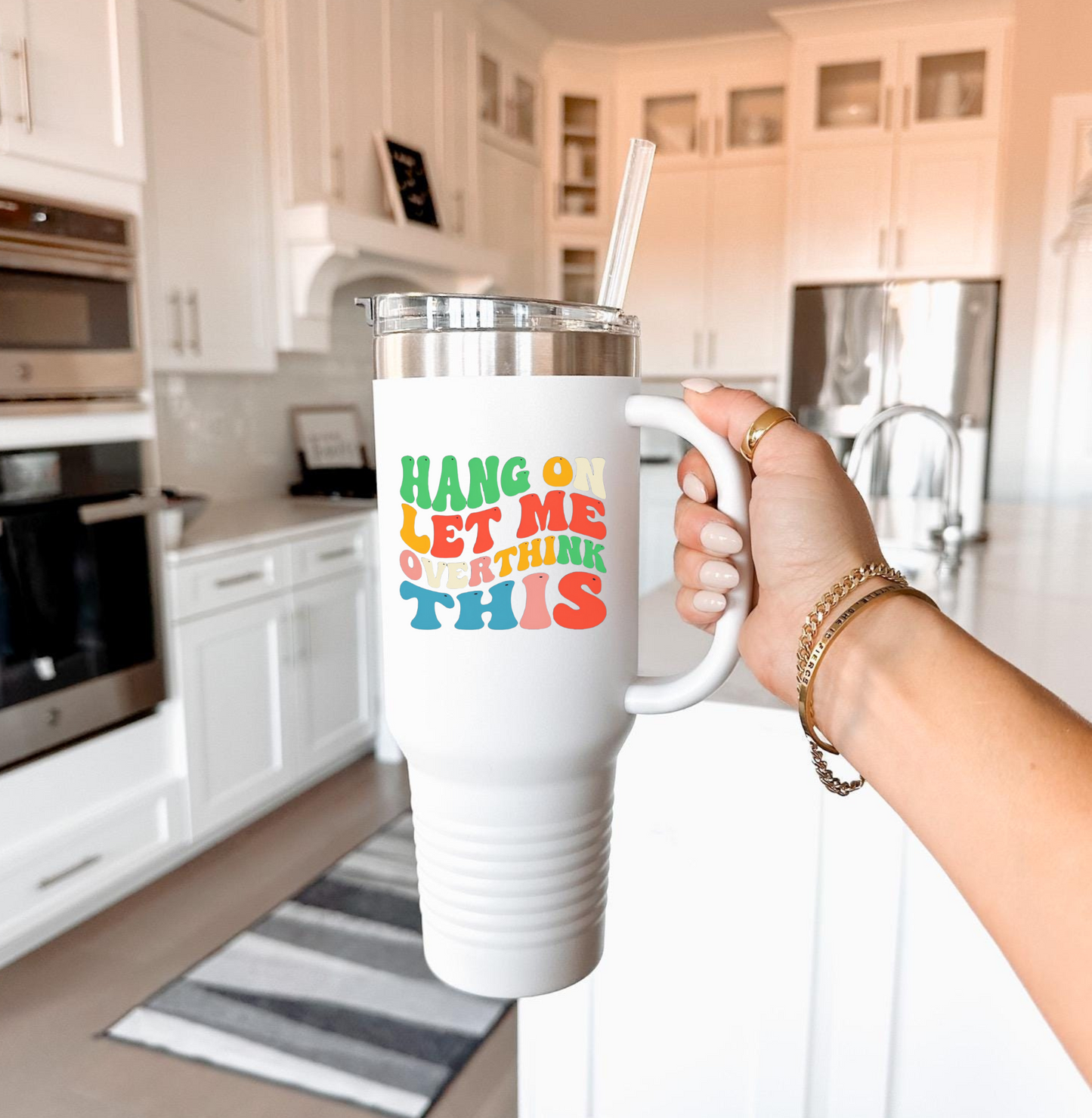 40oz Overthinking Tumbler with Handle | Insulated Travel Cup | Daily Essential