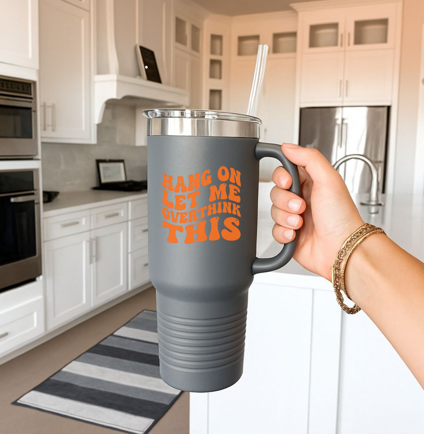 40oz Retro Overthinking Tumbler | Orange Handle Cup | Daily Essential