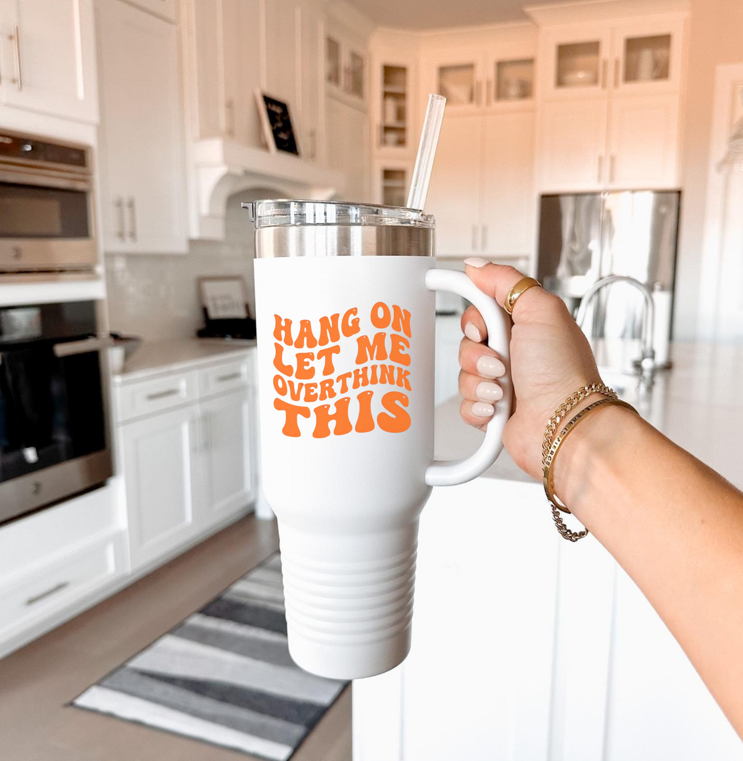 40oz Retro Overthinking Tumbler | Orange Handle Cup | Daily Essential