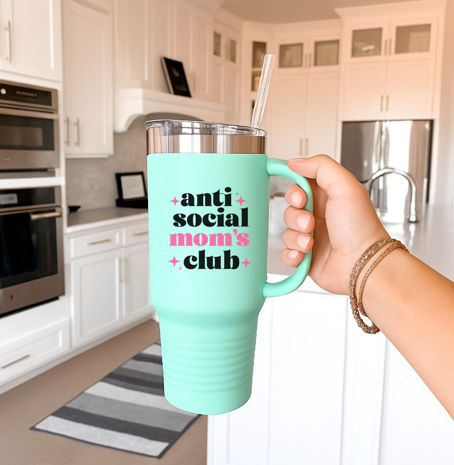 40oz Anti Social Mom Tumbler | Insulated Handle Cup | Introvert Mom Gift