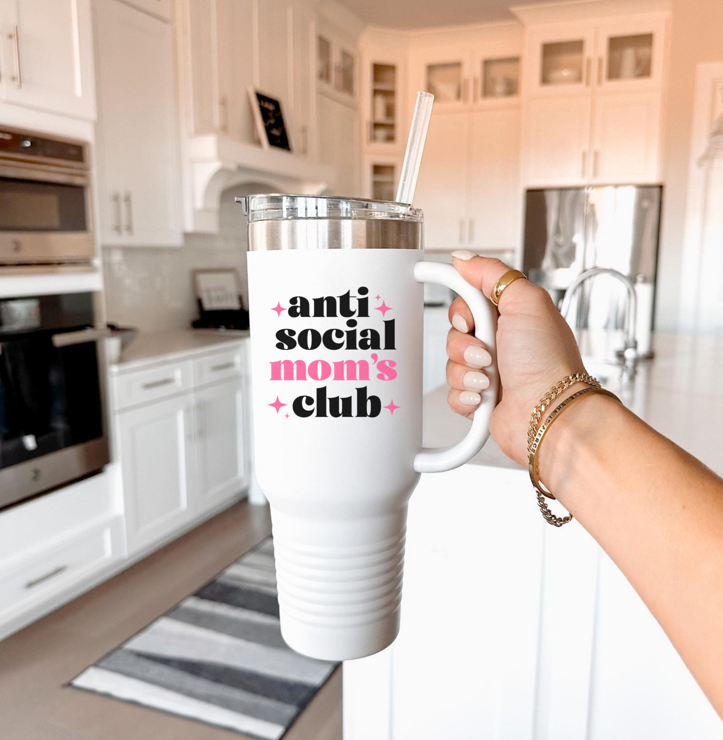 40oz Anti Social Mom Tumbler | Insulated Handle Cup | Introvert Mom Gift