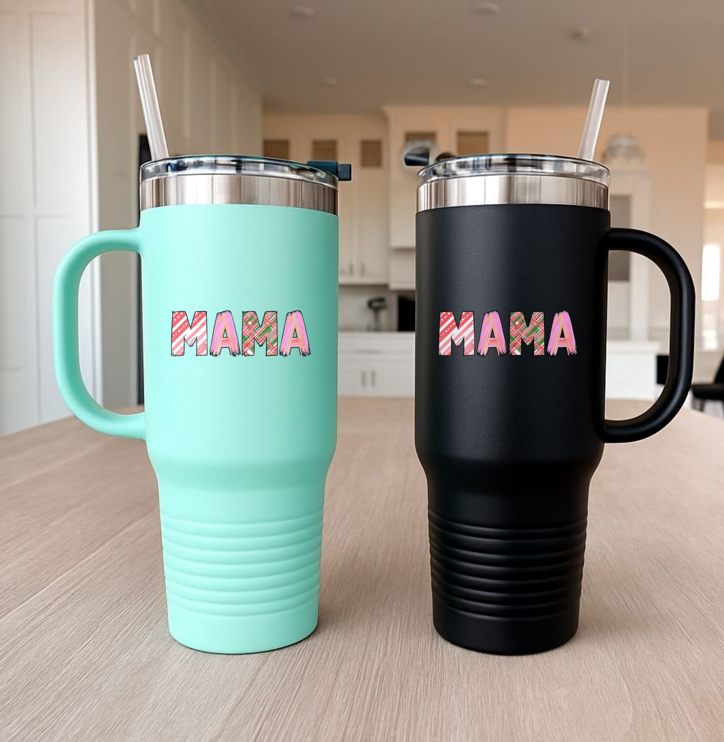 40oz Plaid Mama Tumbler | Mom Handle Cup | Mother's Day Gift