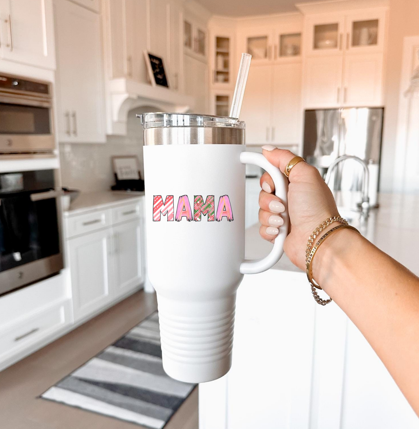 40oz Plaid Mama Tumbler | Mom Handle Cup | Mother's Day Gift