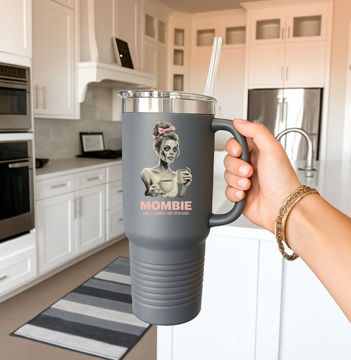 40oz Mombie Tumbler | Zombie Mom Cup | Coffee Survival Mug
