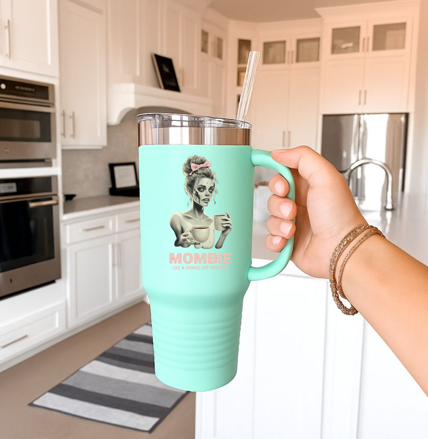 40oz Mombie Tumbler | Zombie Mom Cup | Coffee Survival Mug