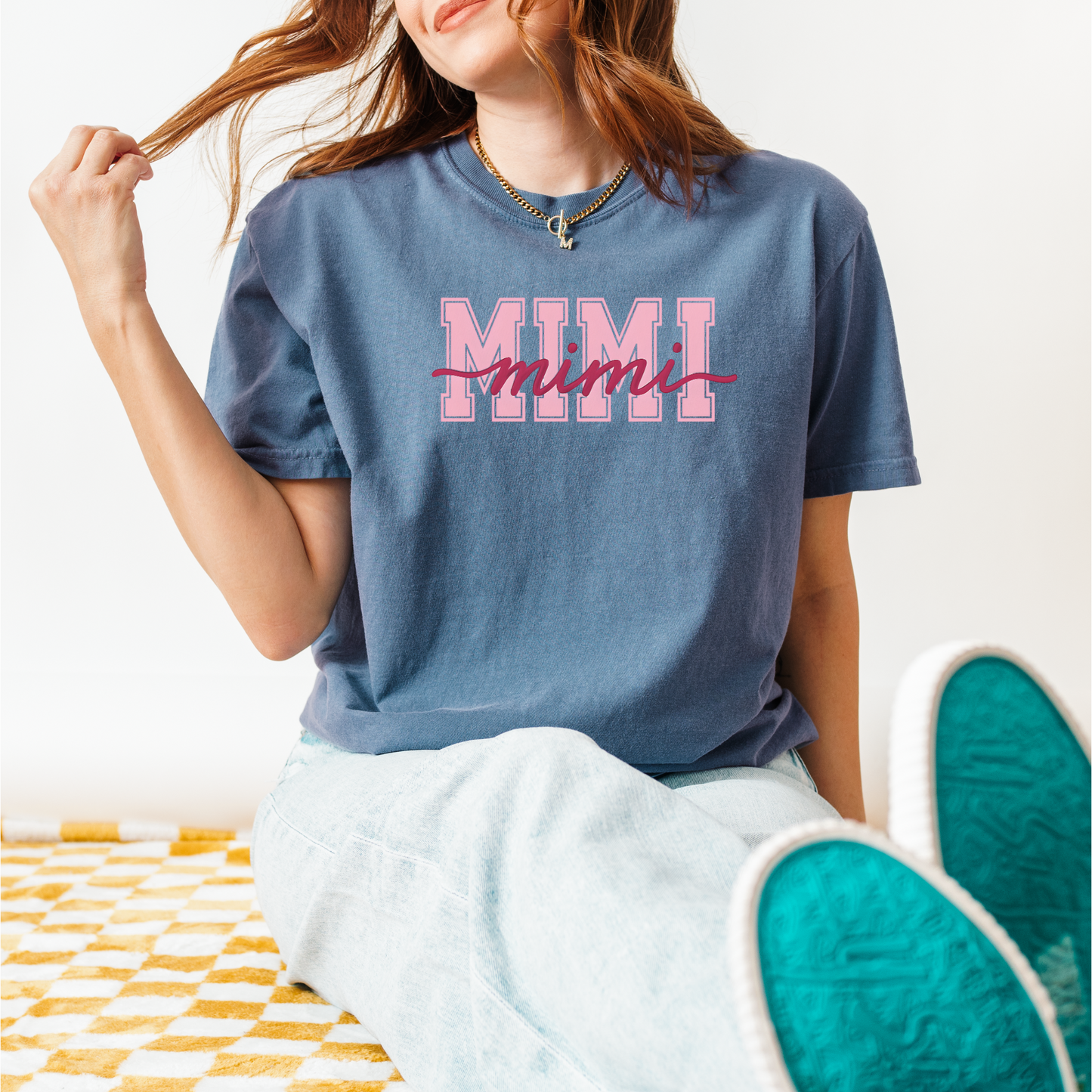 “MIMI” Script & Varsity Block Letter T-Shirt – Trendy Gift Tee for Grandmas