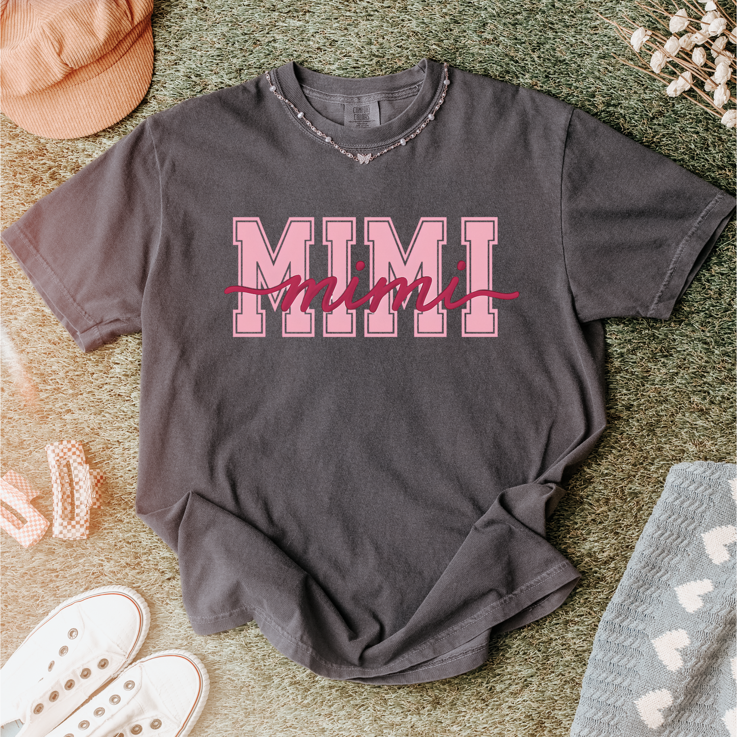 “MIMI” Script & Varsity Block Letter T-Shirt – Trendy Gift Tee for Grandmas