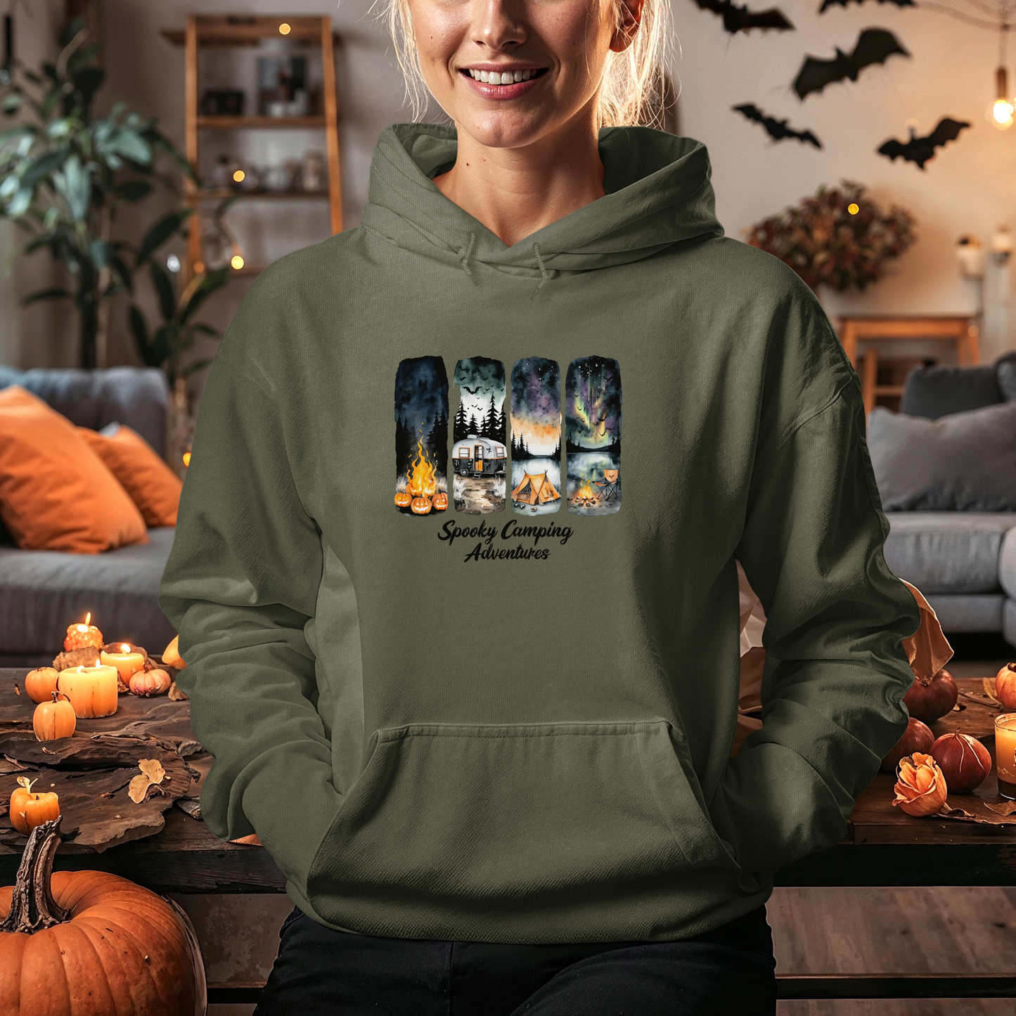 Spooky Camping Adventures Hoodie - Halloween Outdoor Apparel