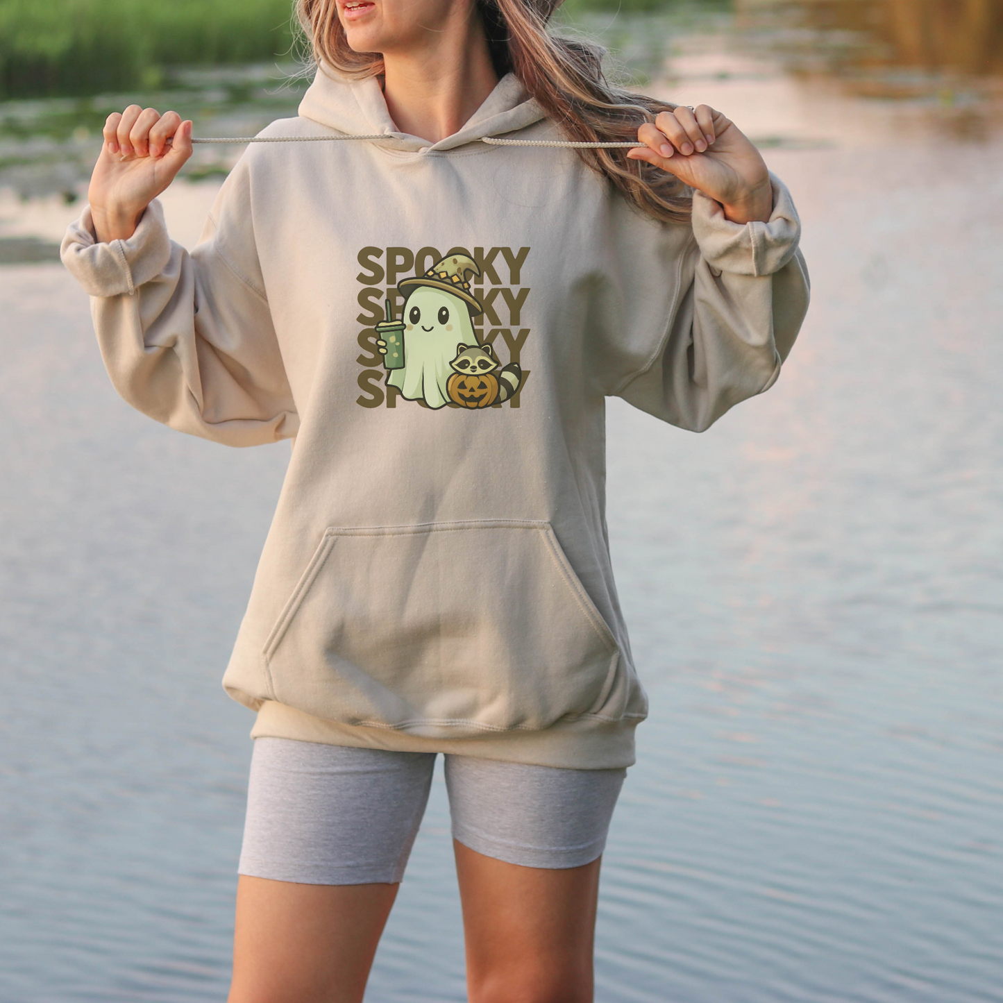 Cute Spooky Hoodie - Kawaii Halloween Ghost & Raccoon Apparel