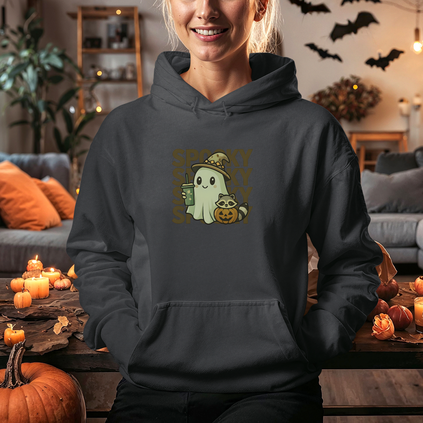 Cute Spooky Hoodie - Kawaii Halloween Ghost & Raccoon Apparel