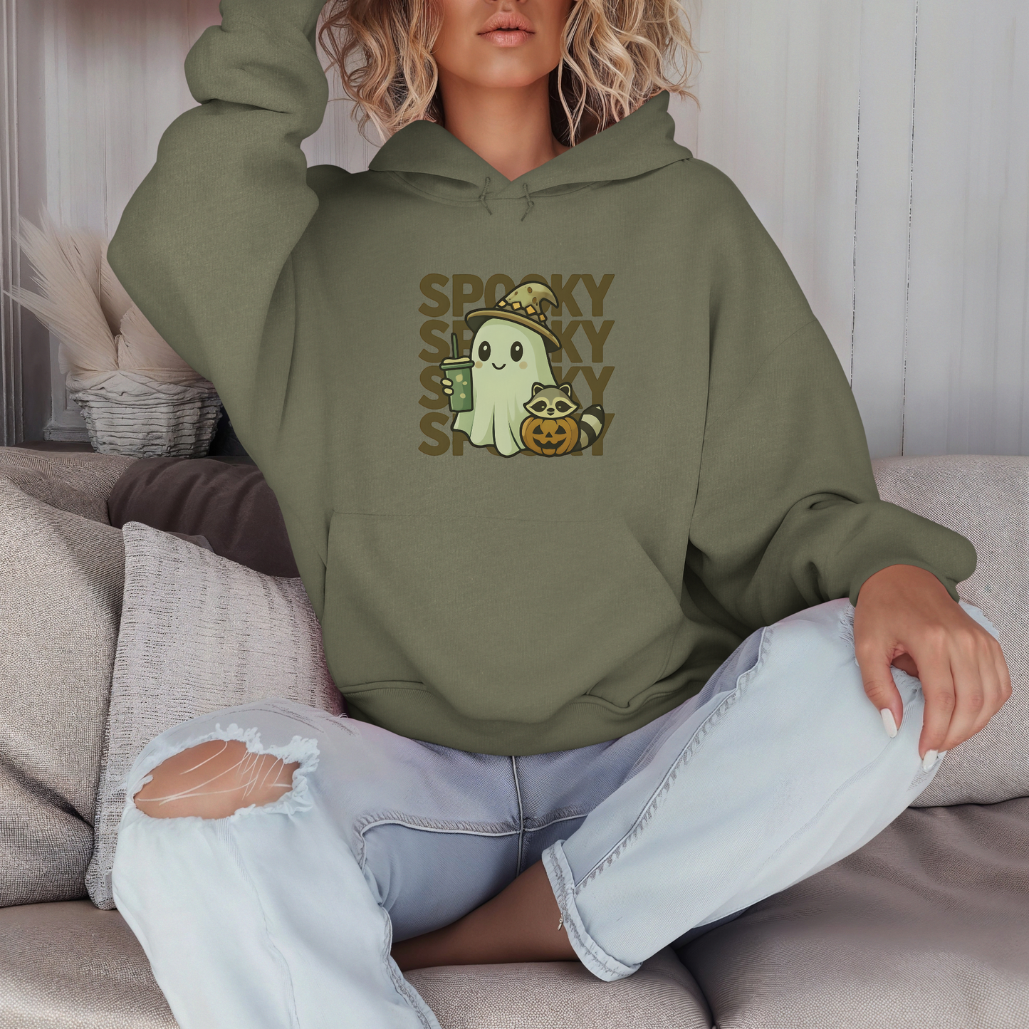 Cute Spooky Hoodie - Kawaii Halloween Ghost & Raccoon Apparel