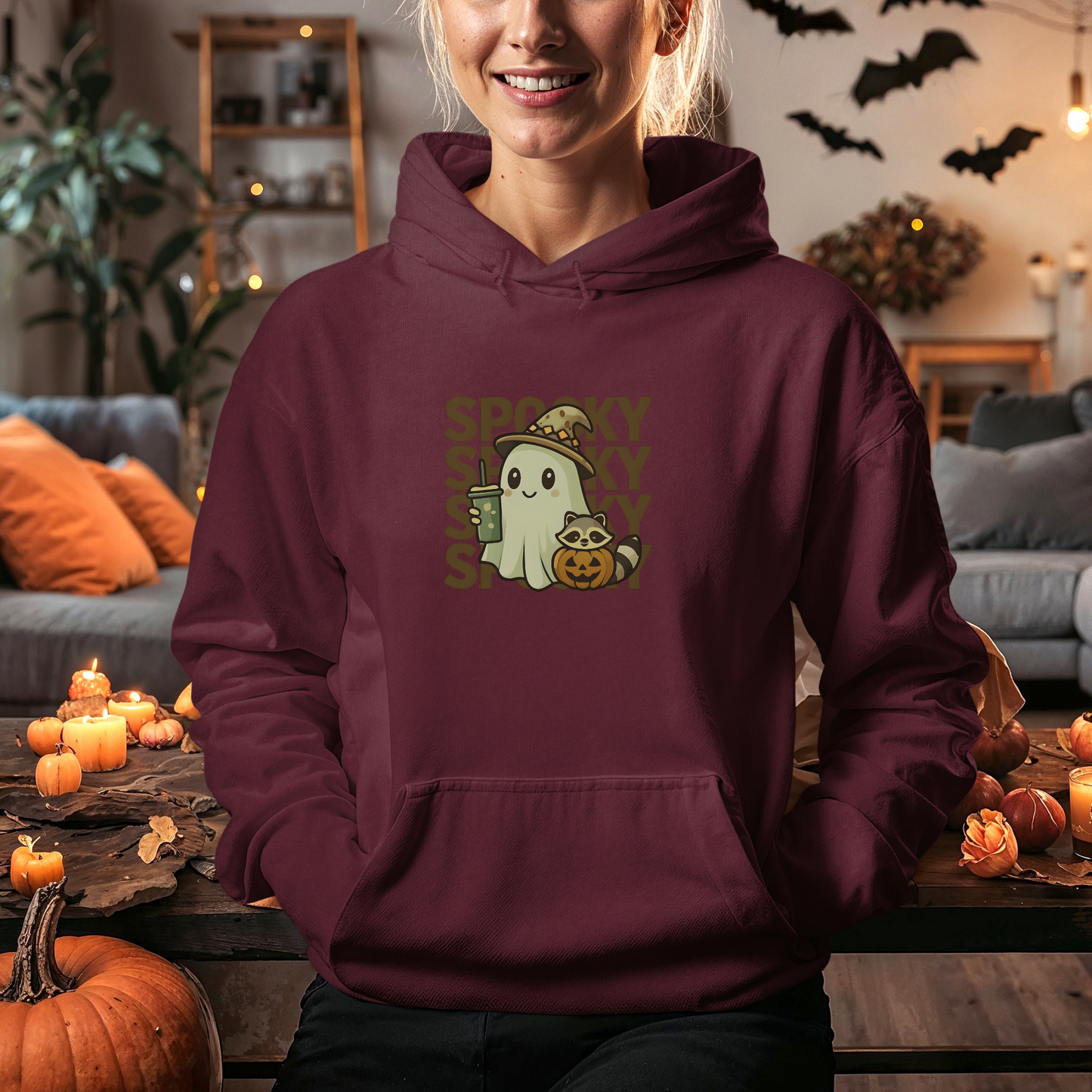 Cute Spooky Hoodie - Kawaii Halloween Ghost & Raccoon Apparel