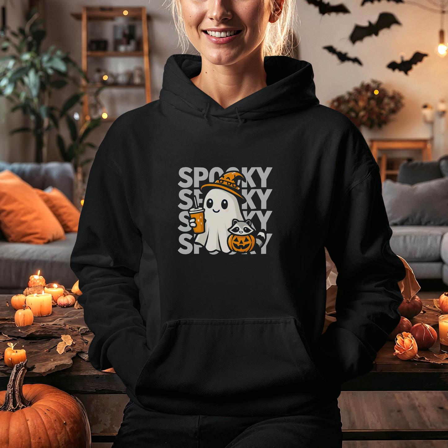Witchy Sips & Pumpkin Pals Hoodie - Kawaii Halloween Witch Ghost Apparel