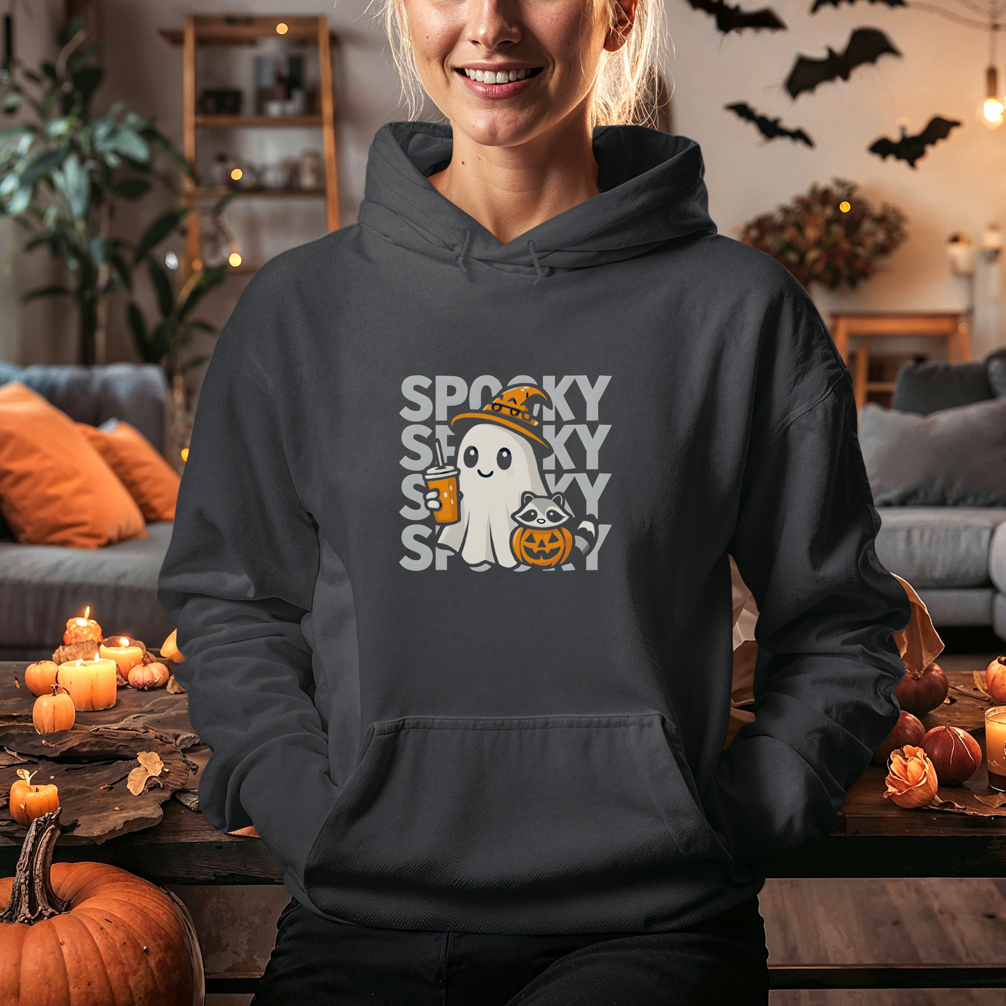 Witchy Sips & Pumpkin Pals Hoodie - Kawaii Halloween Witch Ghost Apparel