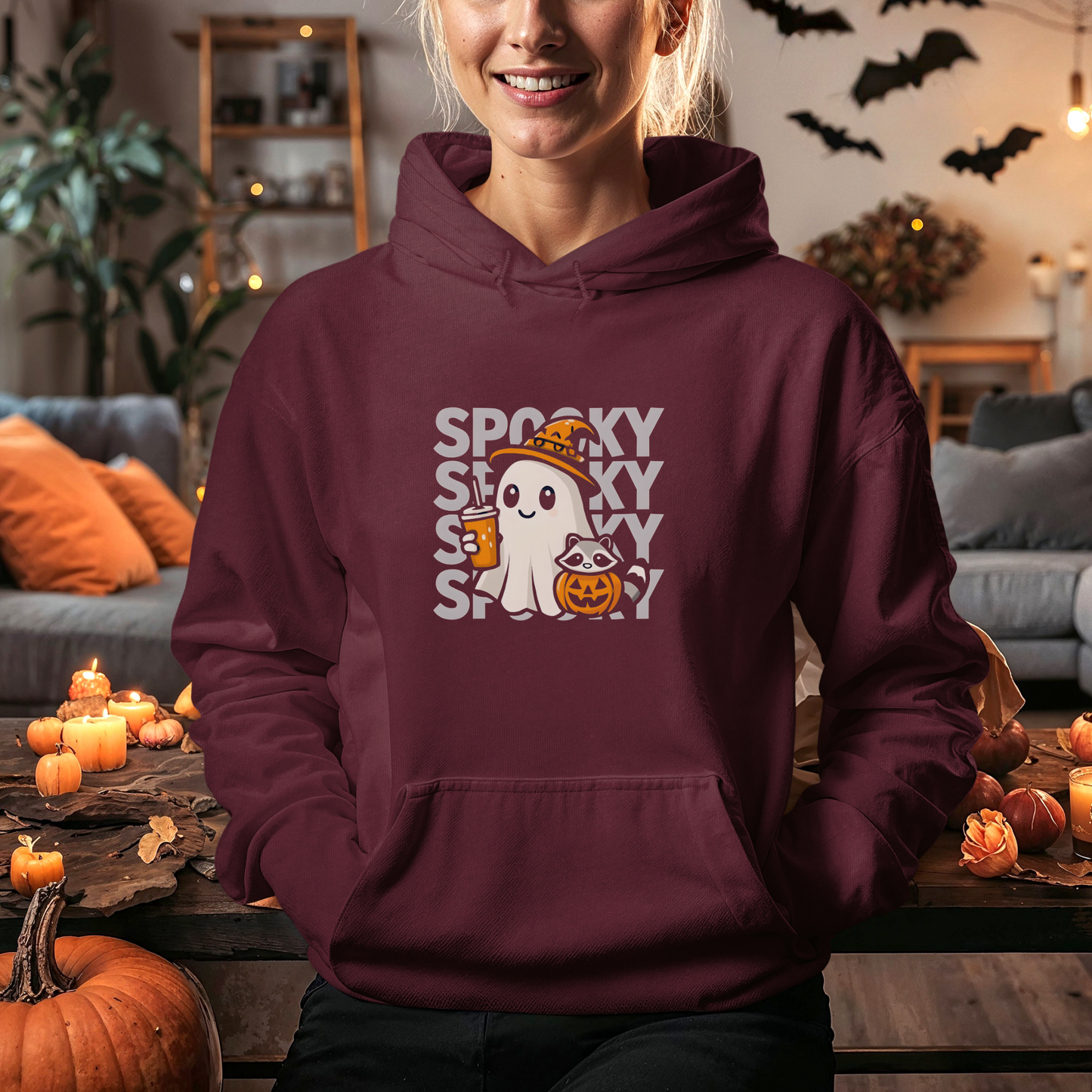 Witchy Sips & Pumpkin Pals Hoodie - Kawaii Halloween Witch Ghost Apparel