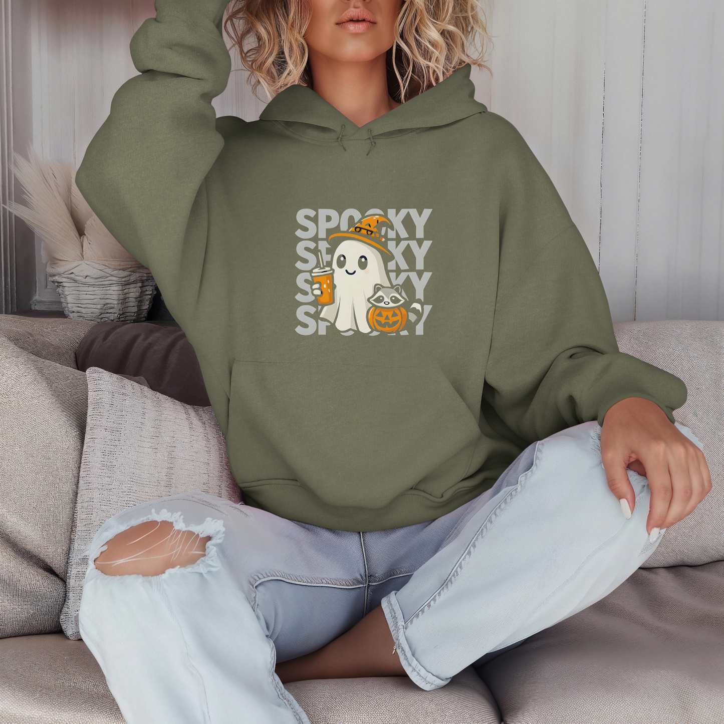 Witchy Sips & Pumpkin Pals Hoodie - Kawaii Halloween Witch Ghost Apparel