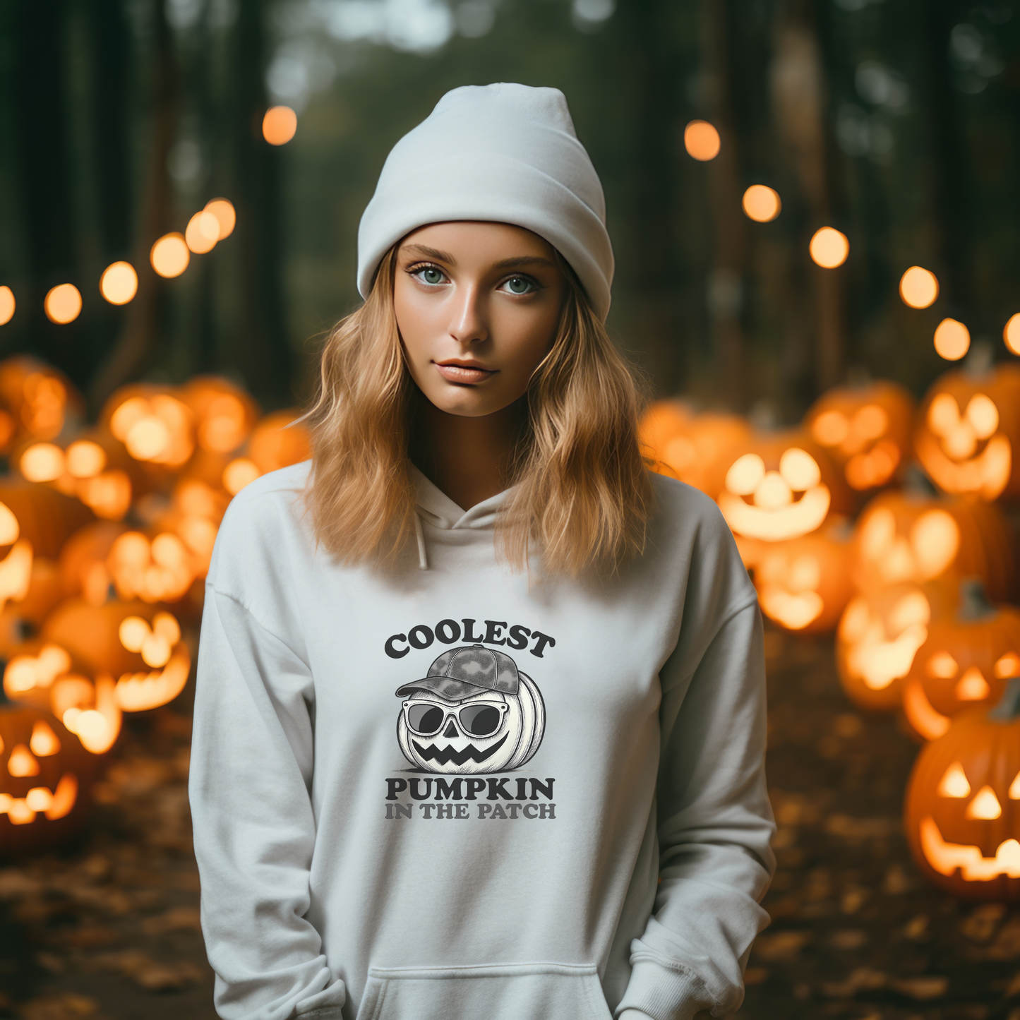 Coolest Pumpkin in the Patch β Monochrome Vibes Edition Hoodie - Modern Halloween Fashion