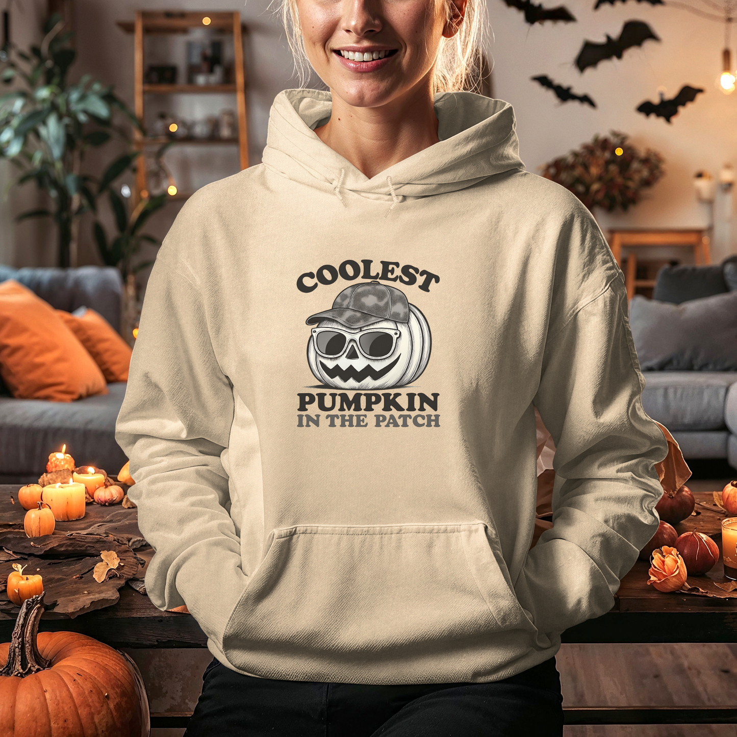 Coolest Pumpkin in the Patch β Monochrome Vibes Edition Hoodie - Modern Halloween Fashion
