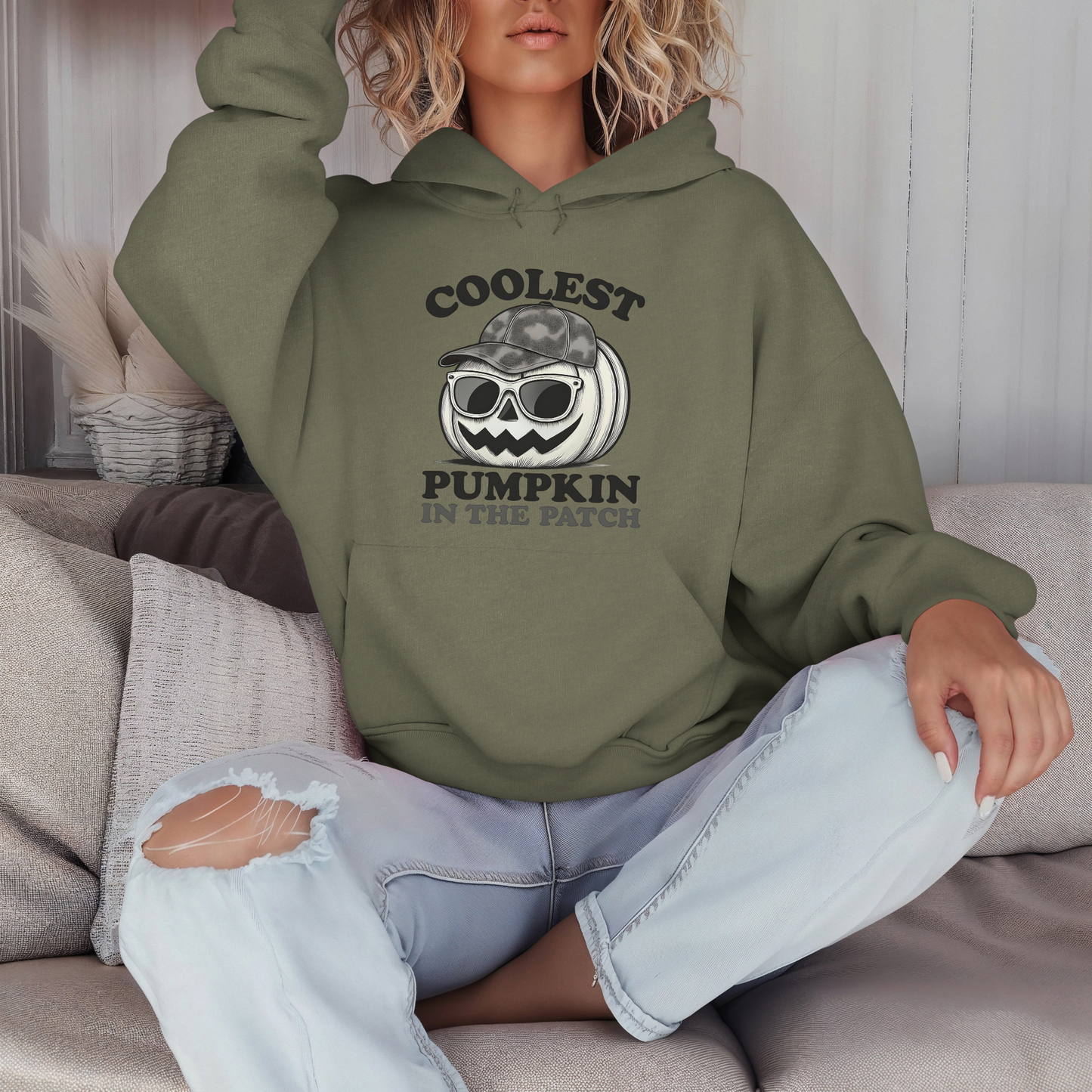 Coolest Pumpkin in the Patch β Monochrome Vibes Edition Hoodie - Modern Halloween Fashion