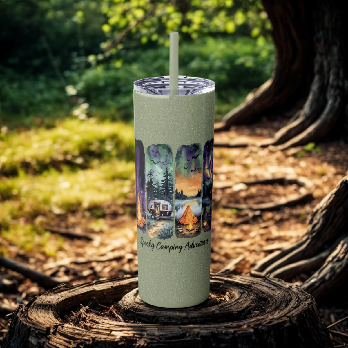 Spooky Camping Adventures 20oz Skinny Tumbler - Halloween Outdoor Drinkware