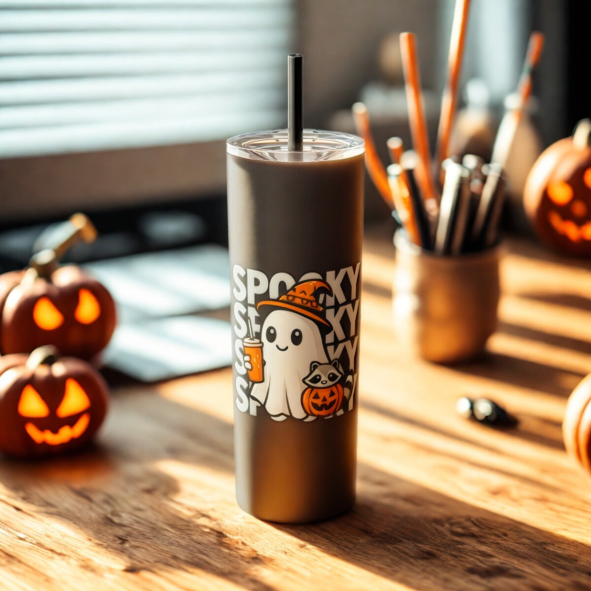 Witchy Sips & Pumpkin Pals 20oz Skinny Tumbler - Kawaii Halloween Witch Drinkware