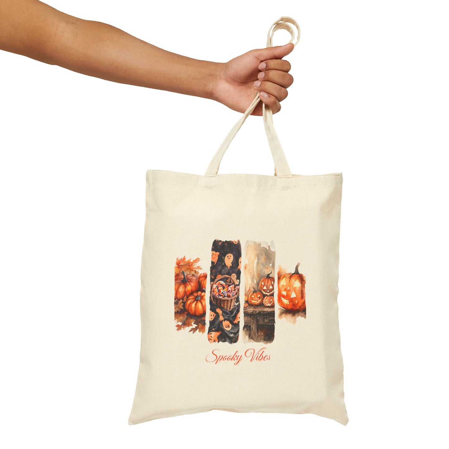 Candy, Carves & Chills Trick or Treat Tote Bag - Halloween Pumpkin Canvas Bag